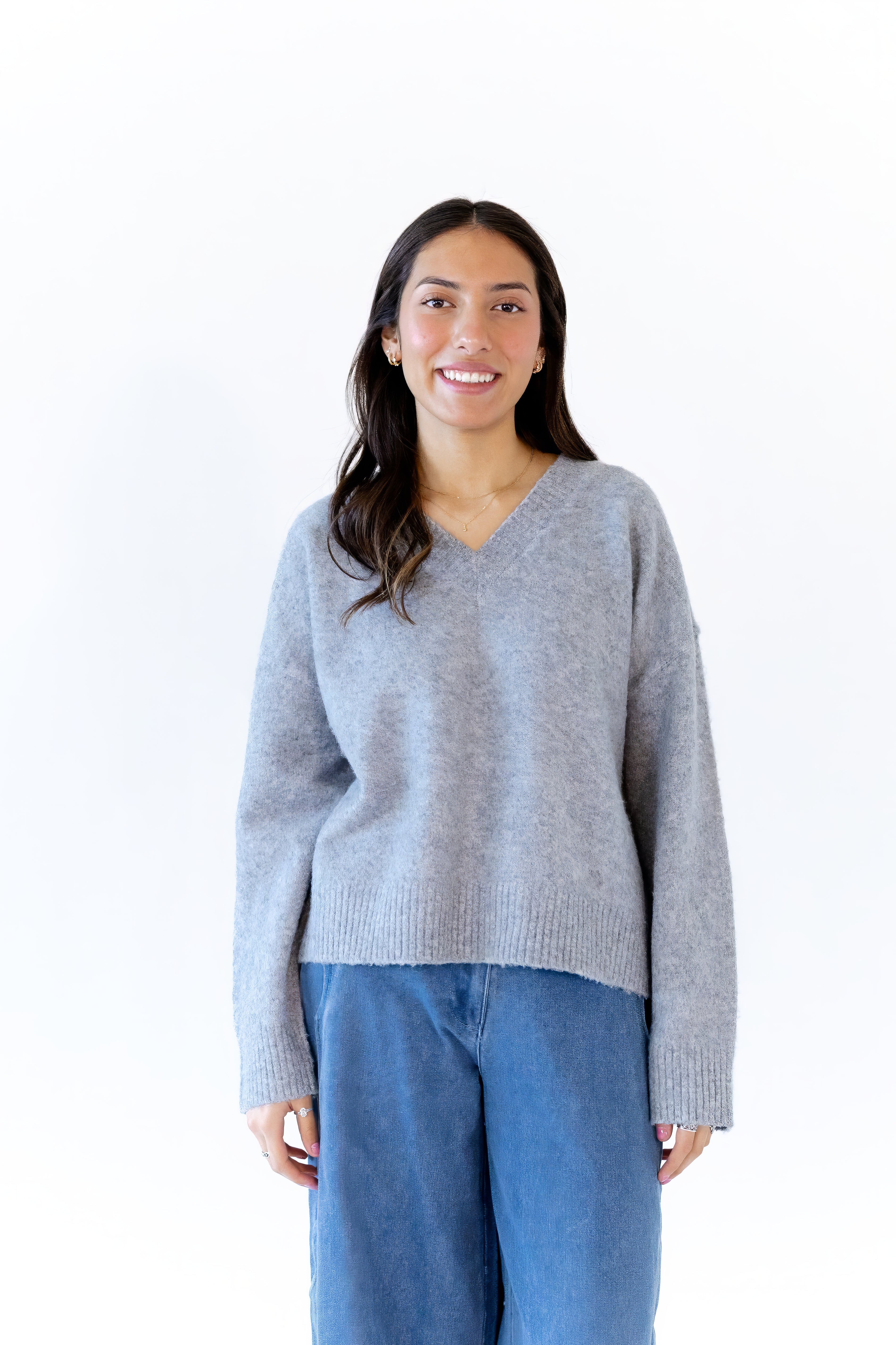 Heather Grey V-Neck Sweater