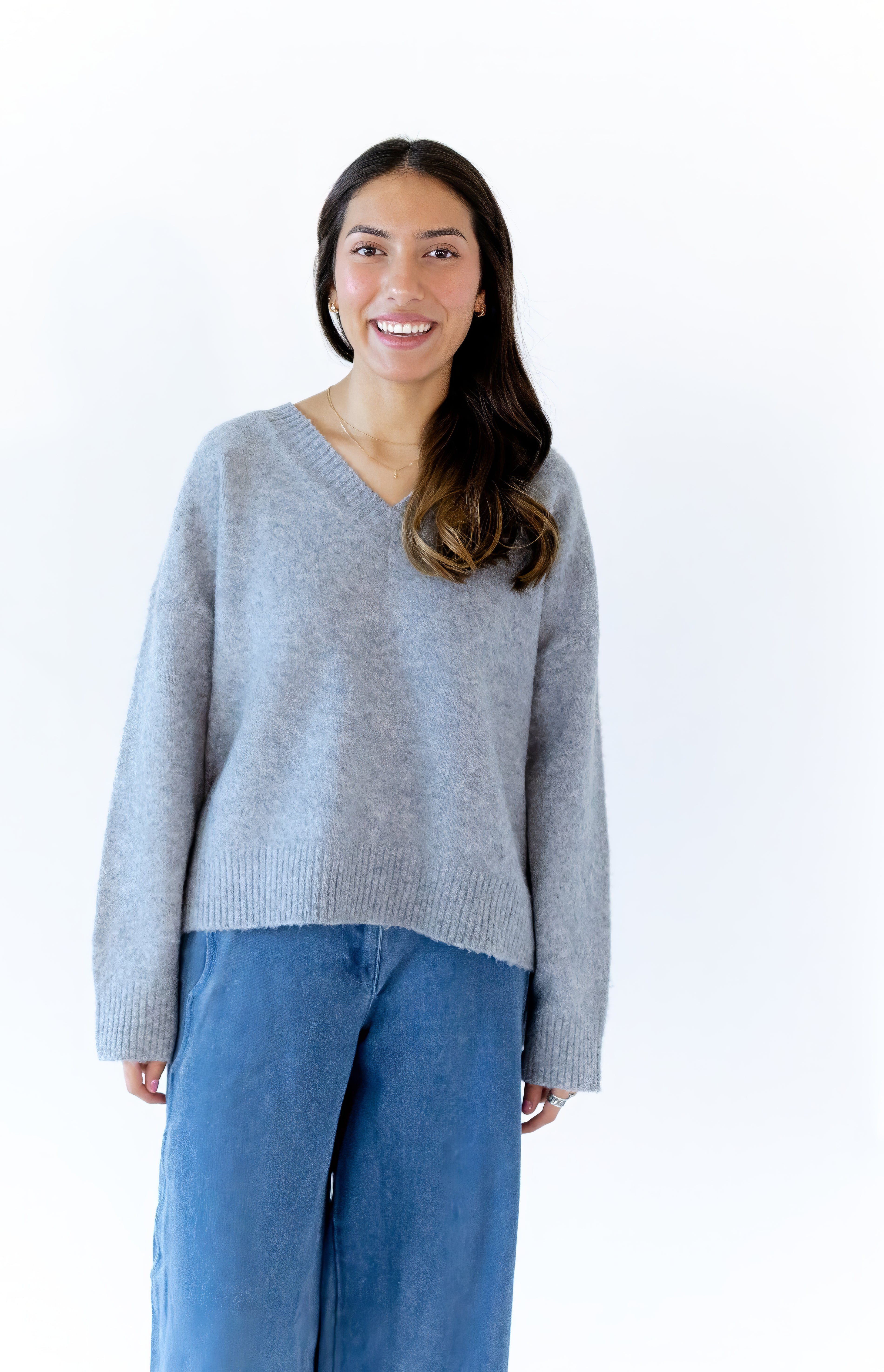 Heather Grey V-Neck Sweater