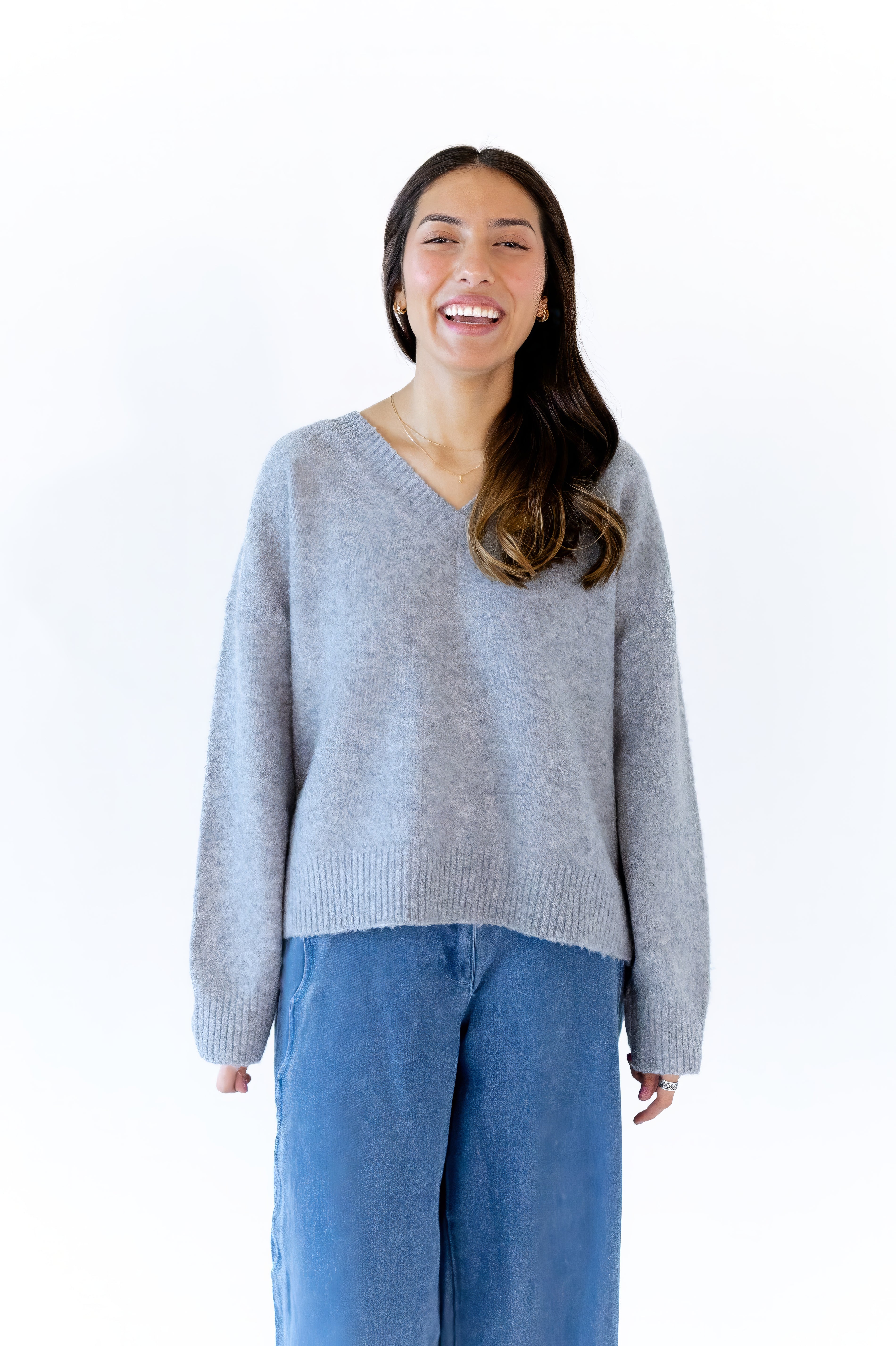 Heather Grey V-Neck Sweater