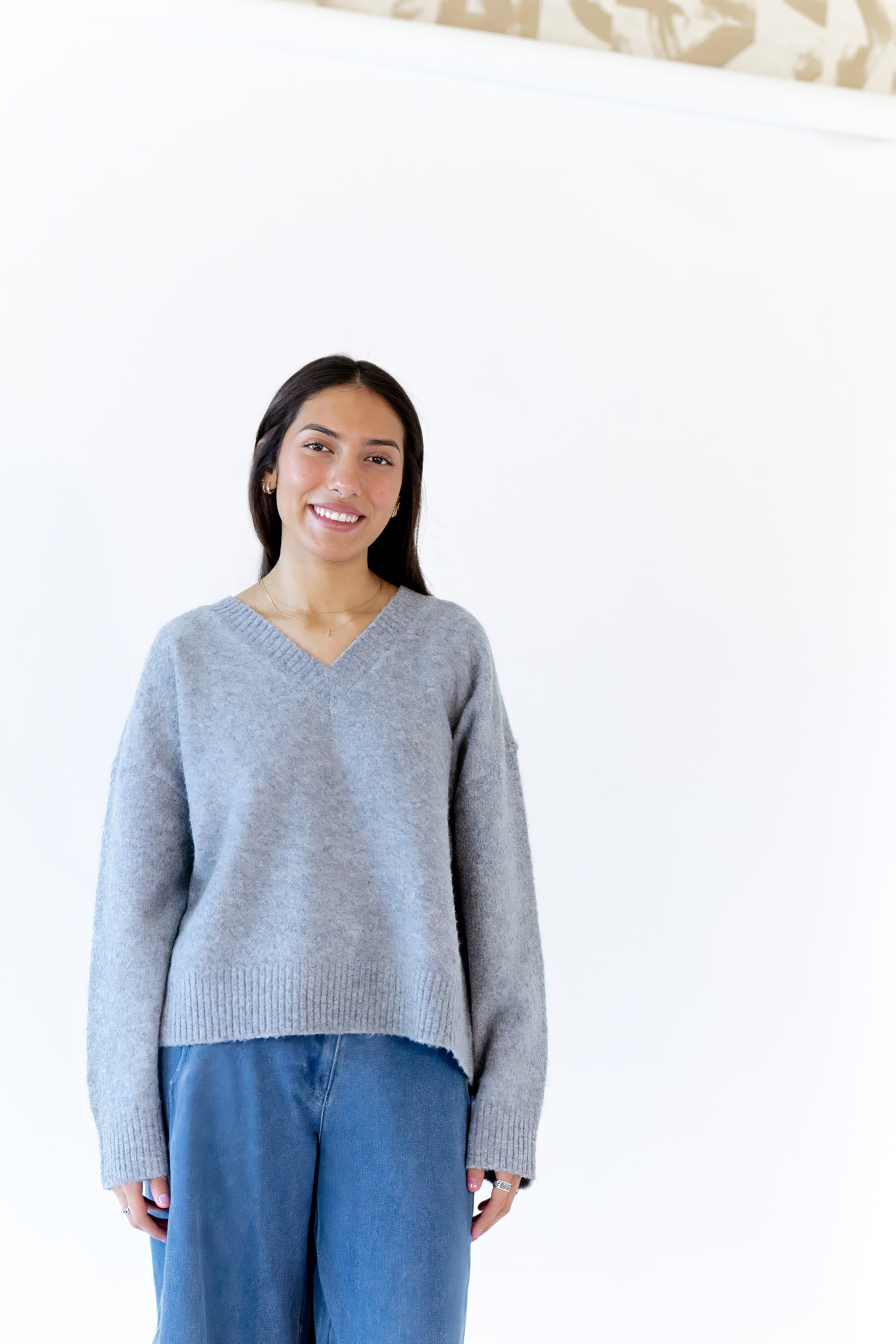 Heather Grey V-Neck Sweater