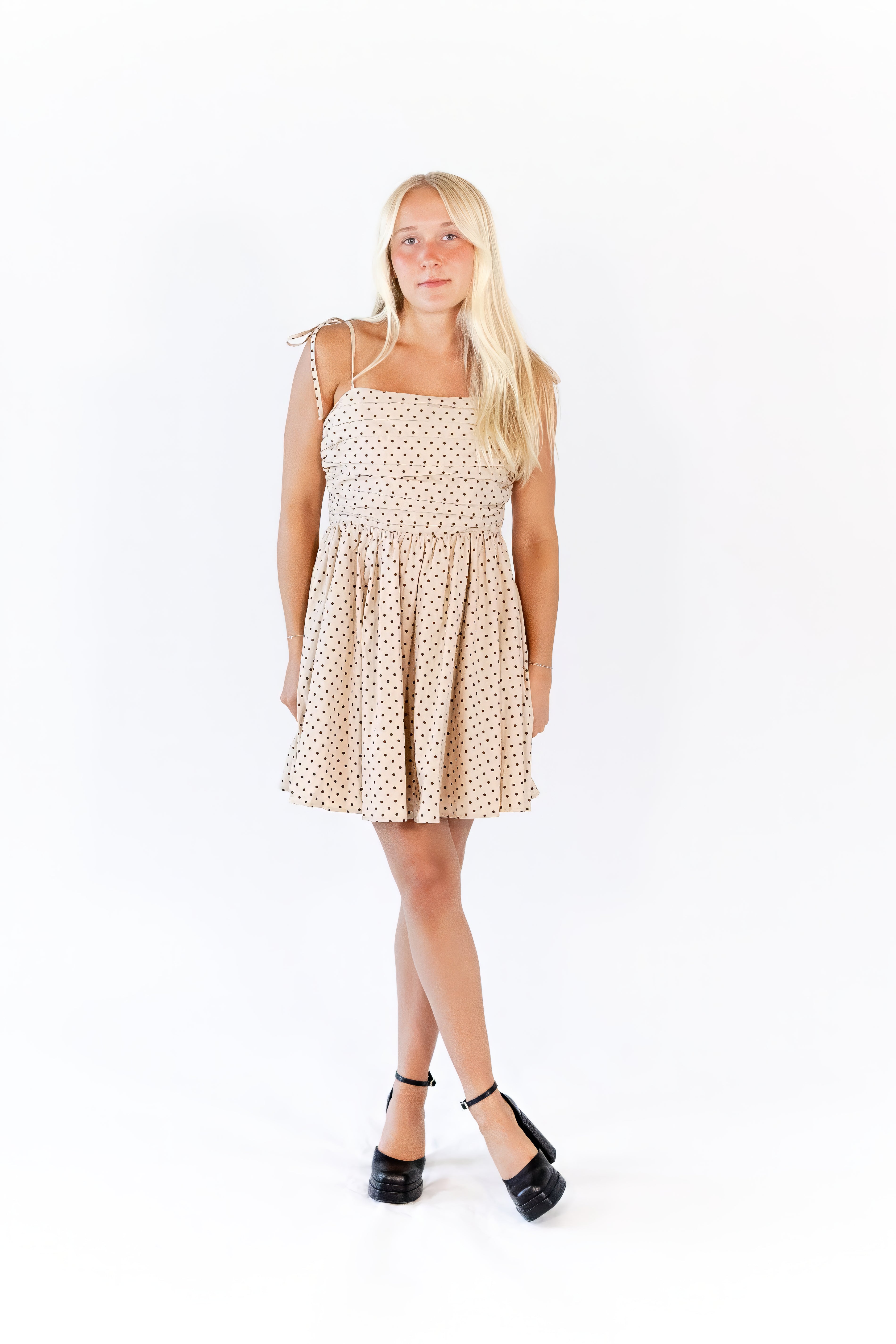 Georgie Polka Dot Dress · Taupe