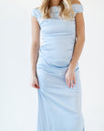 Breezy Satin Rouched Maxi Dress