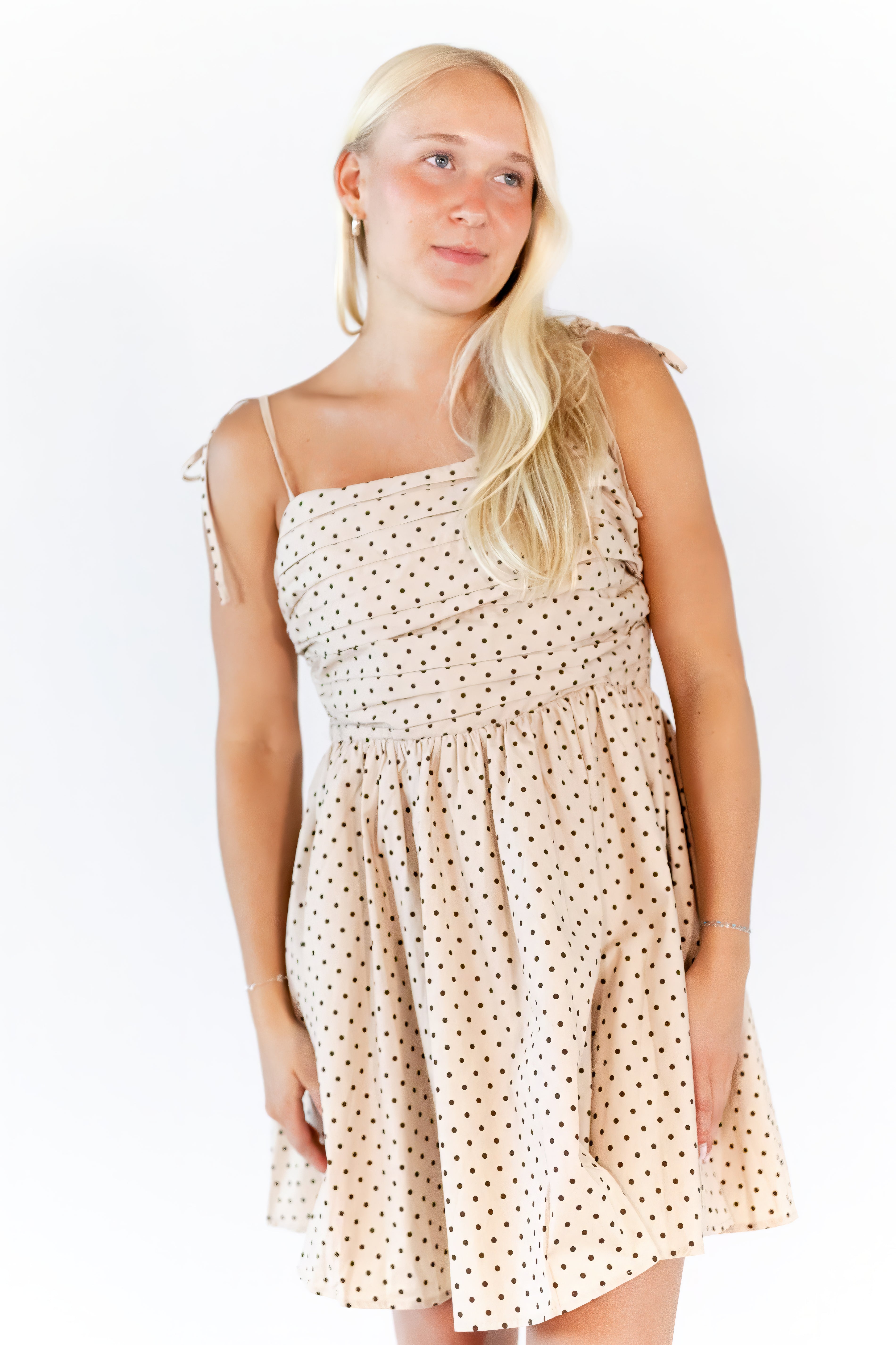 Georgie Polka Dot Dress · Taupe