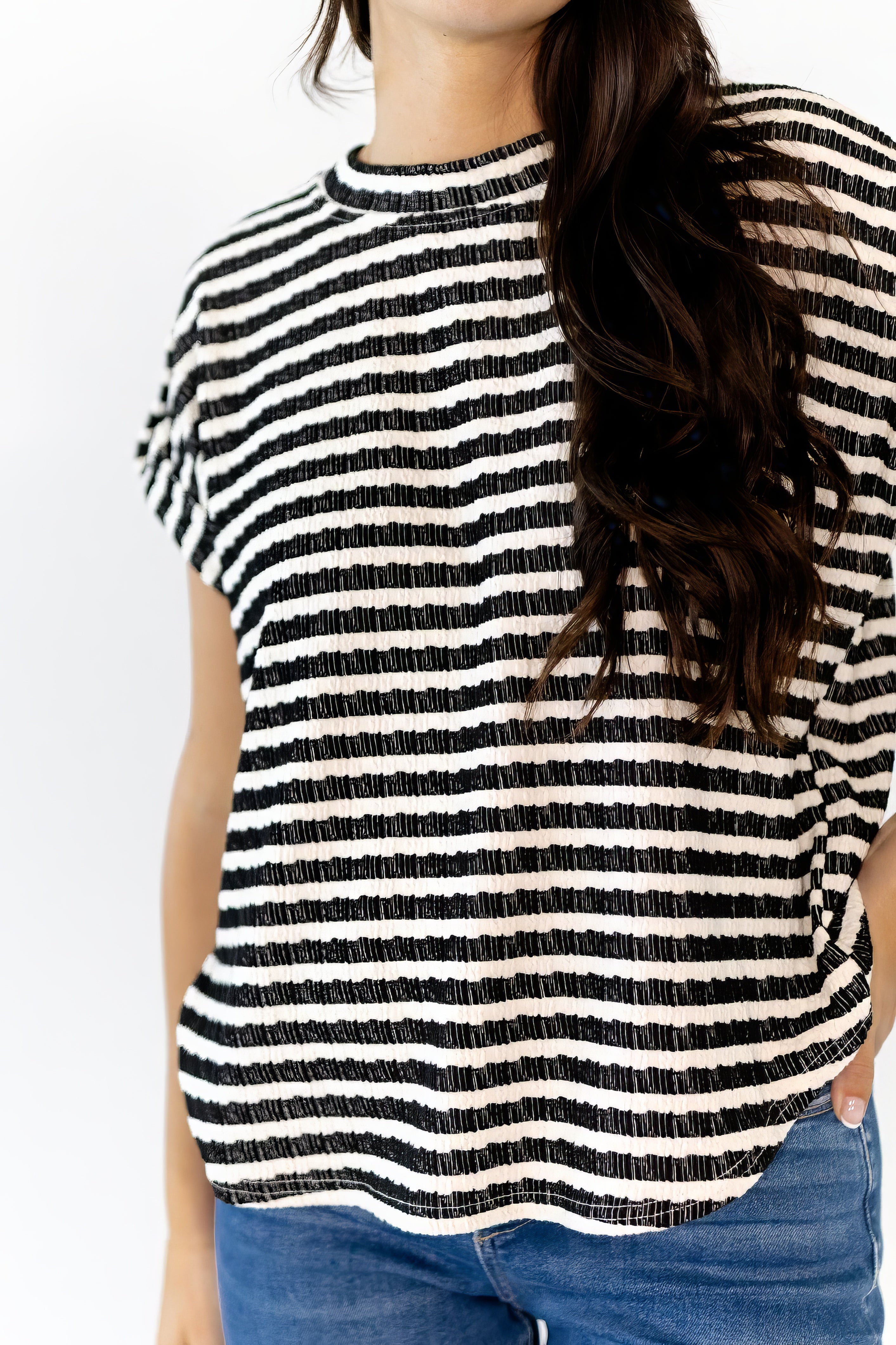 Ballie Striped Button Detail Top
