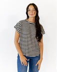 Ballie Striped Button Detail Top