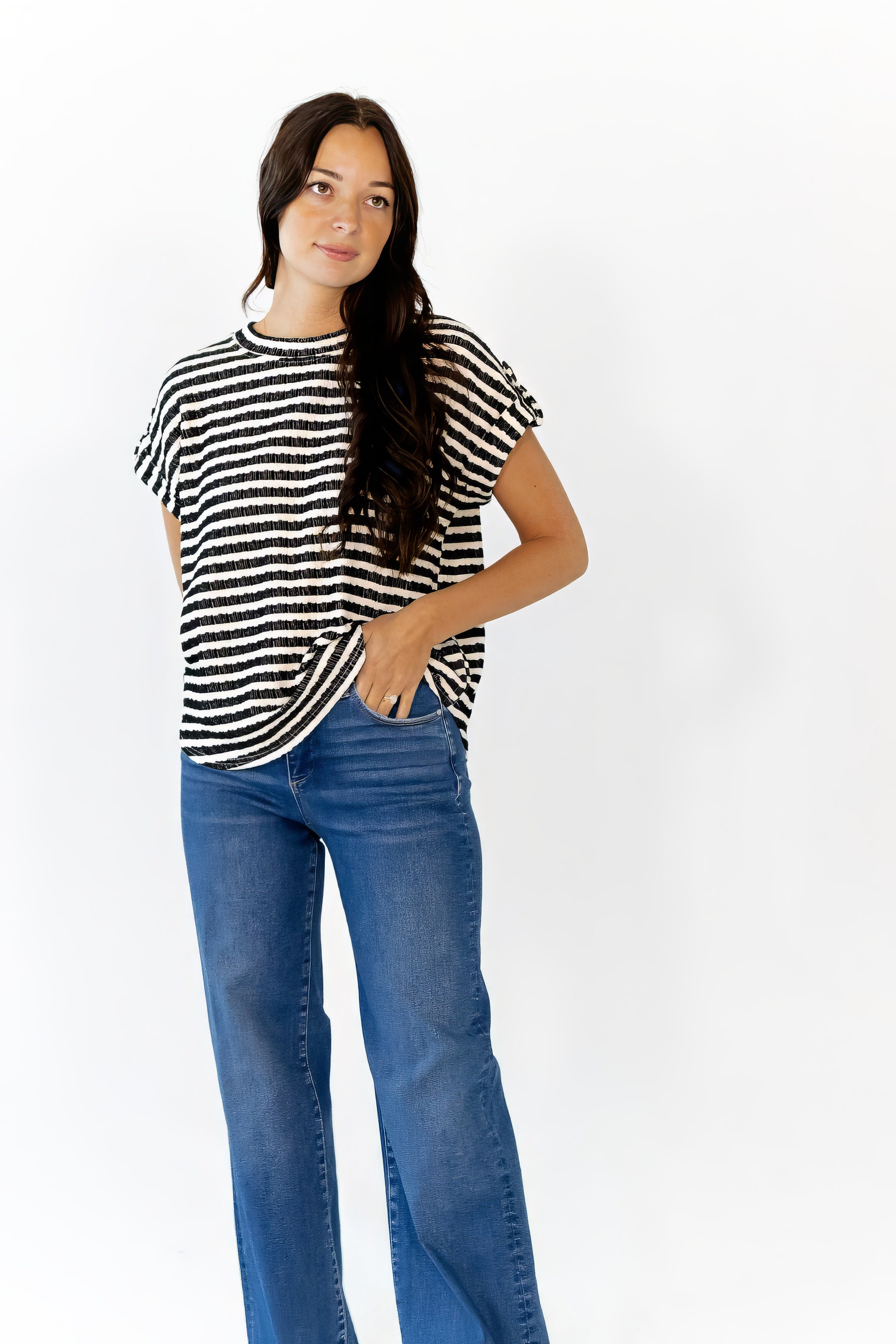 Ballie Striped Button Detail Top