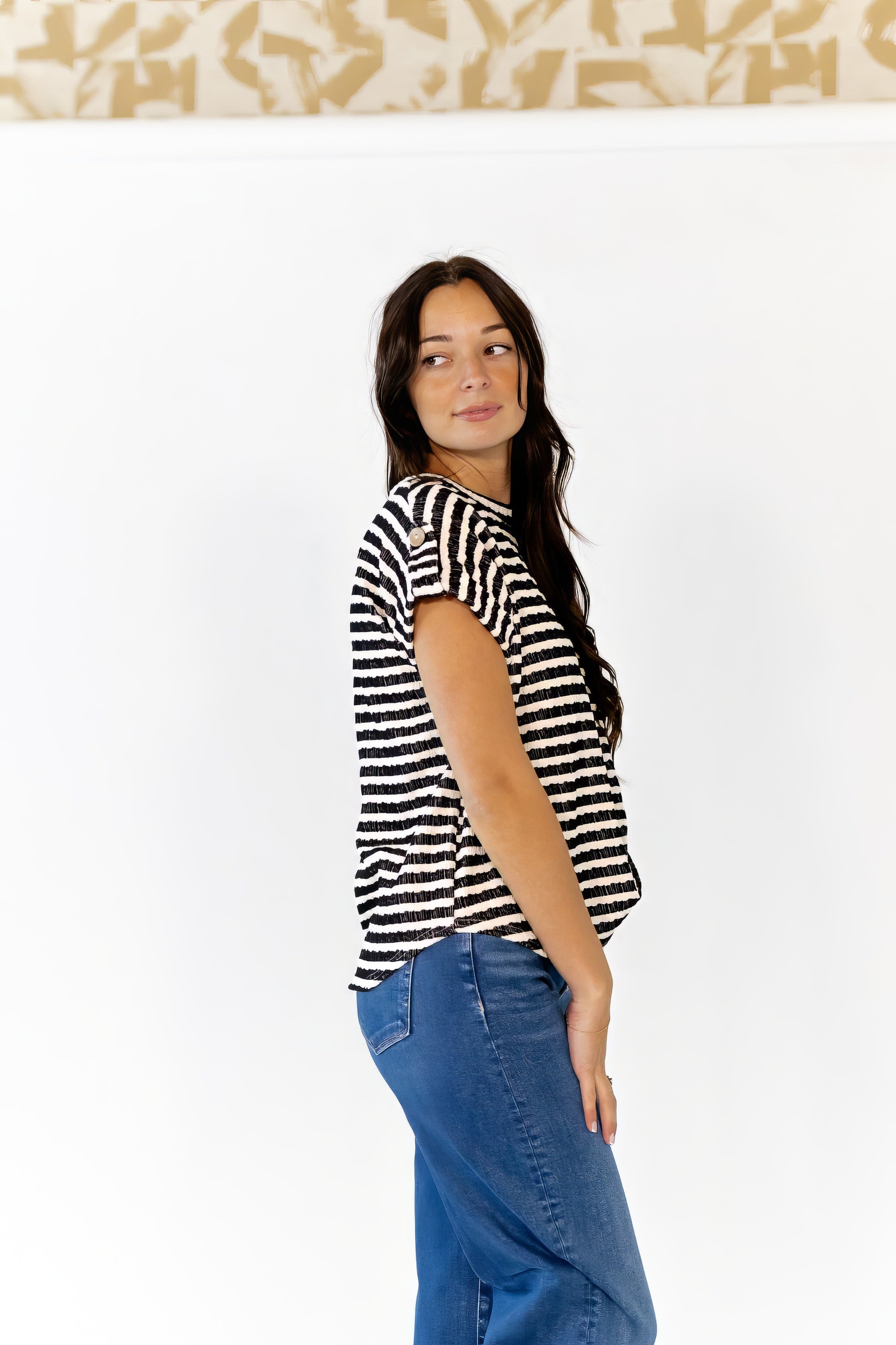Ballie Striped Button Detail Top