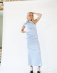 Breezy Satin Rouched Maxi Dress