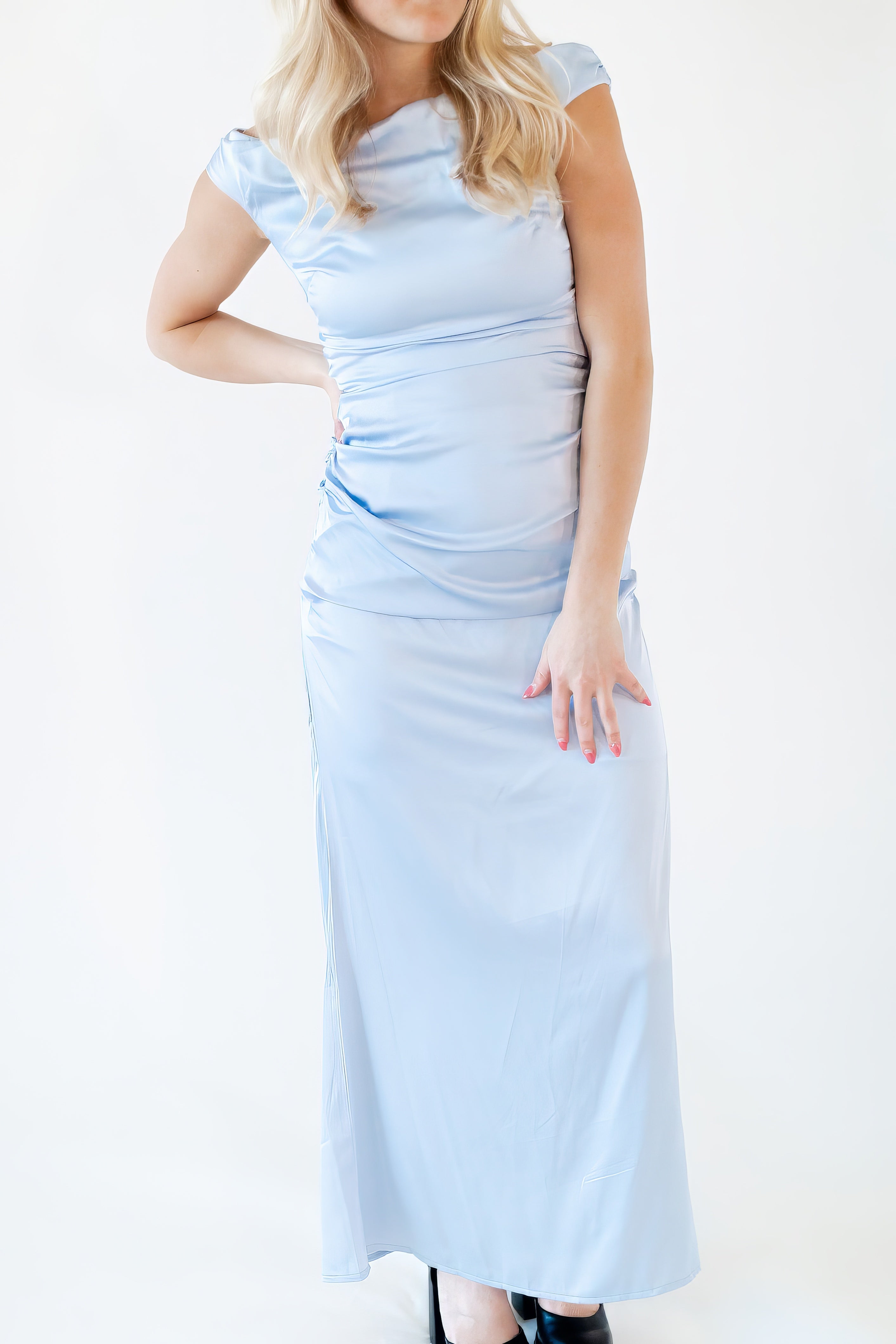 Breezy Satin Rouched Maxi Dress