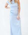 Breezy Satin Rouched Maxi Dress