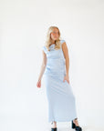 Breezy Satin Rouched Maxi Dress