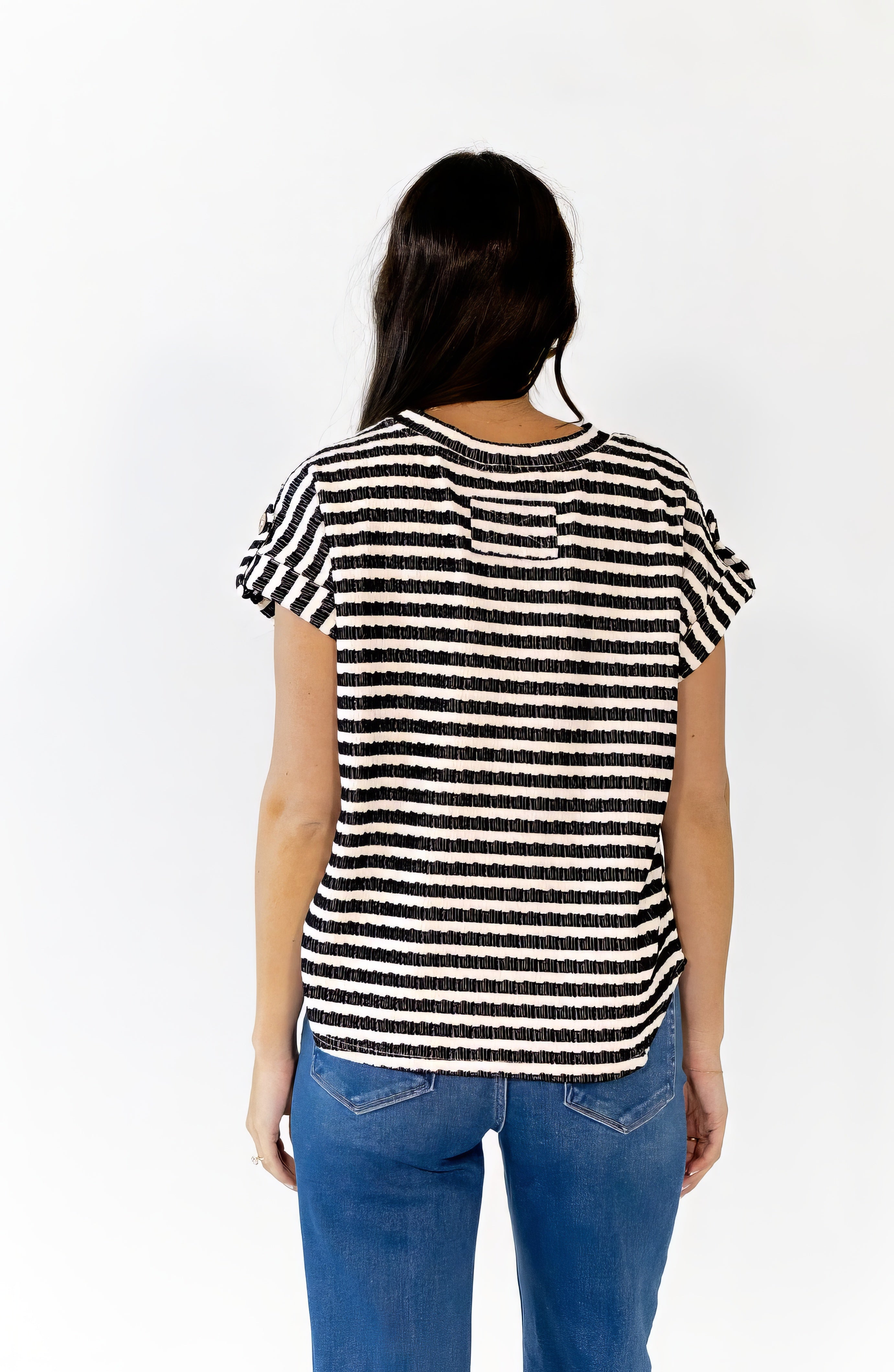 Ballie Striped Button Detail Top