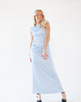 Breezy Satin Rouched Maxi Dress