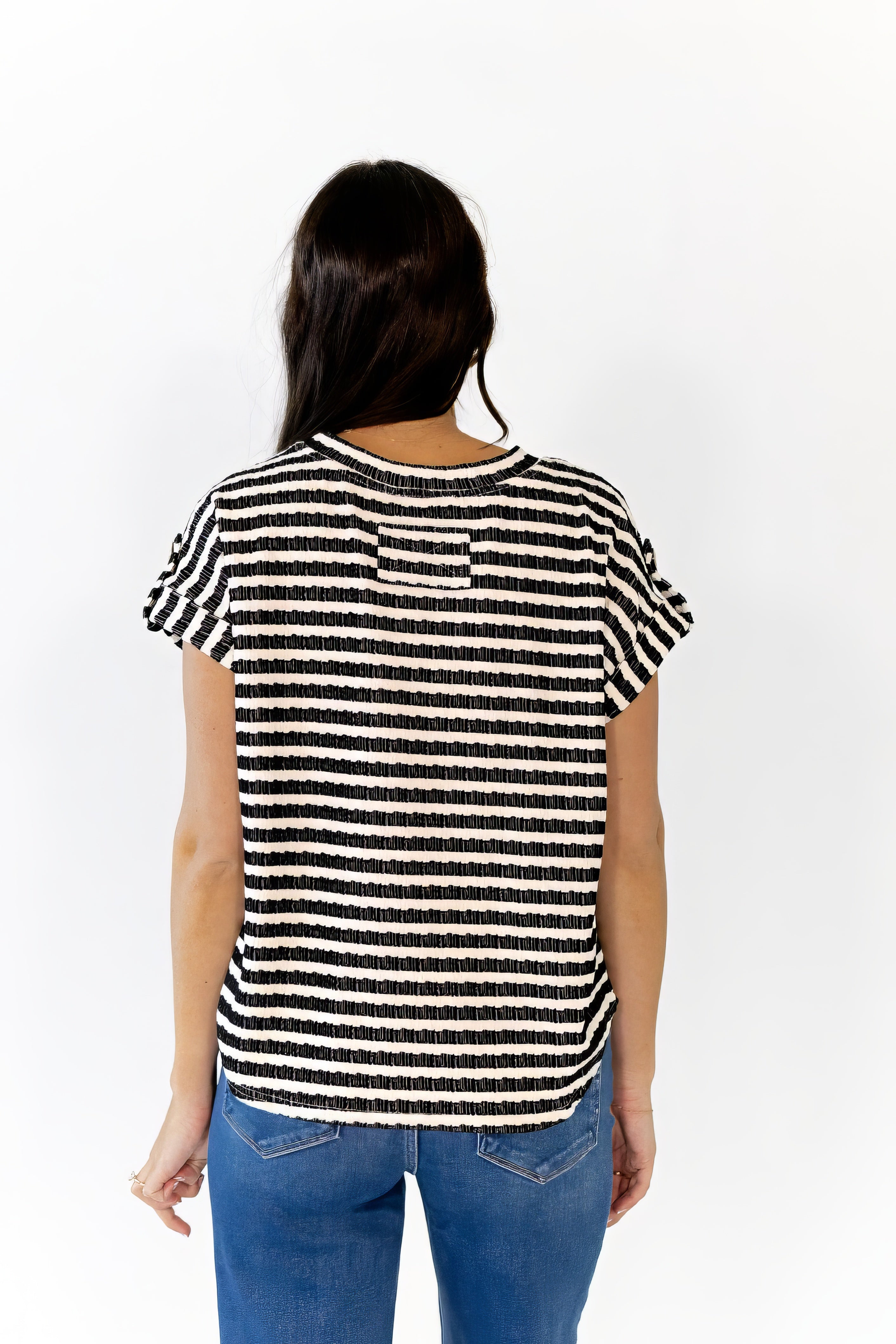 Ballie Striped Button Detail Top
