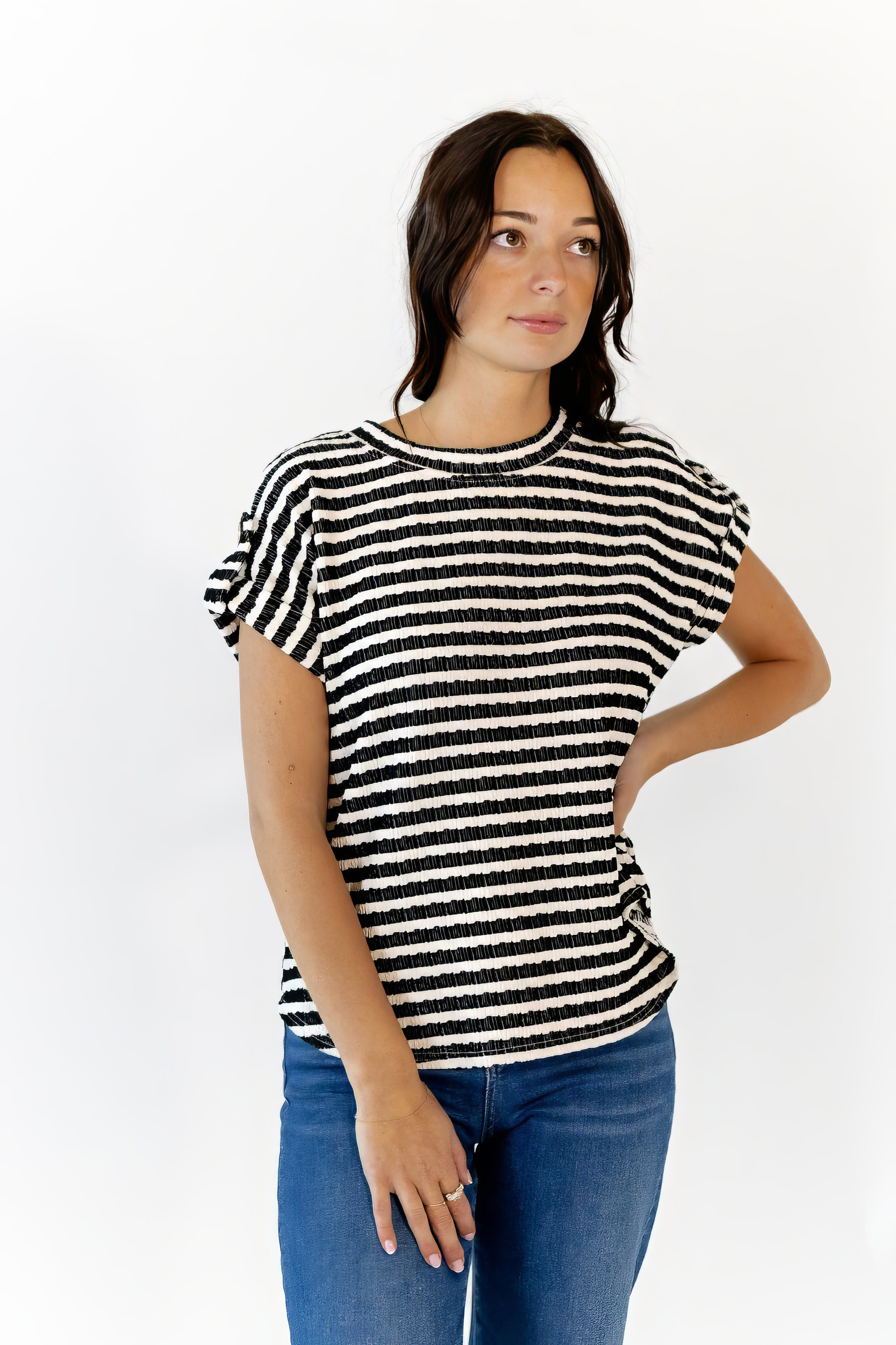 Ballie Striped Button Detail Top
