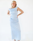 Breezy Satin Rouched Maxi Dress