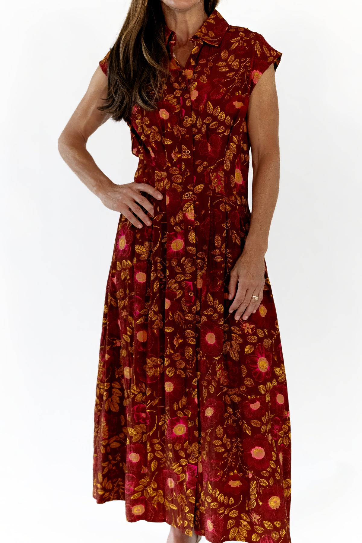 Stone Floral Button Up Dress