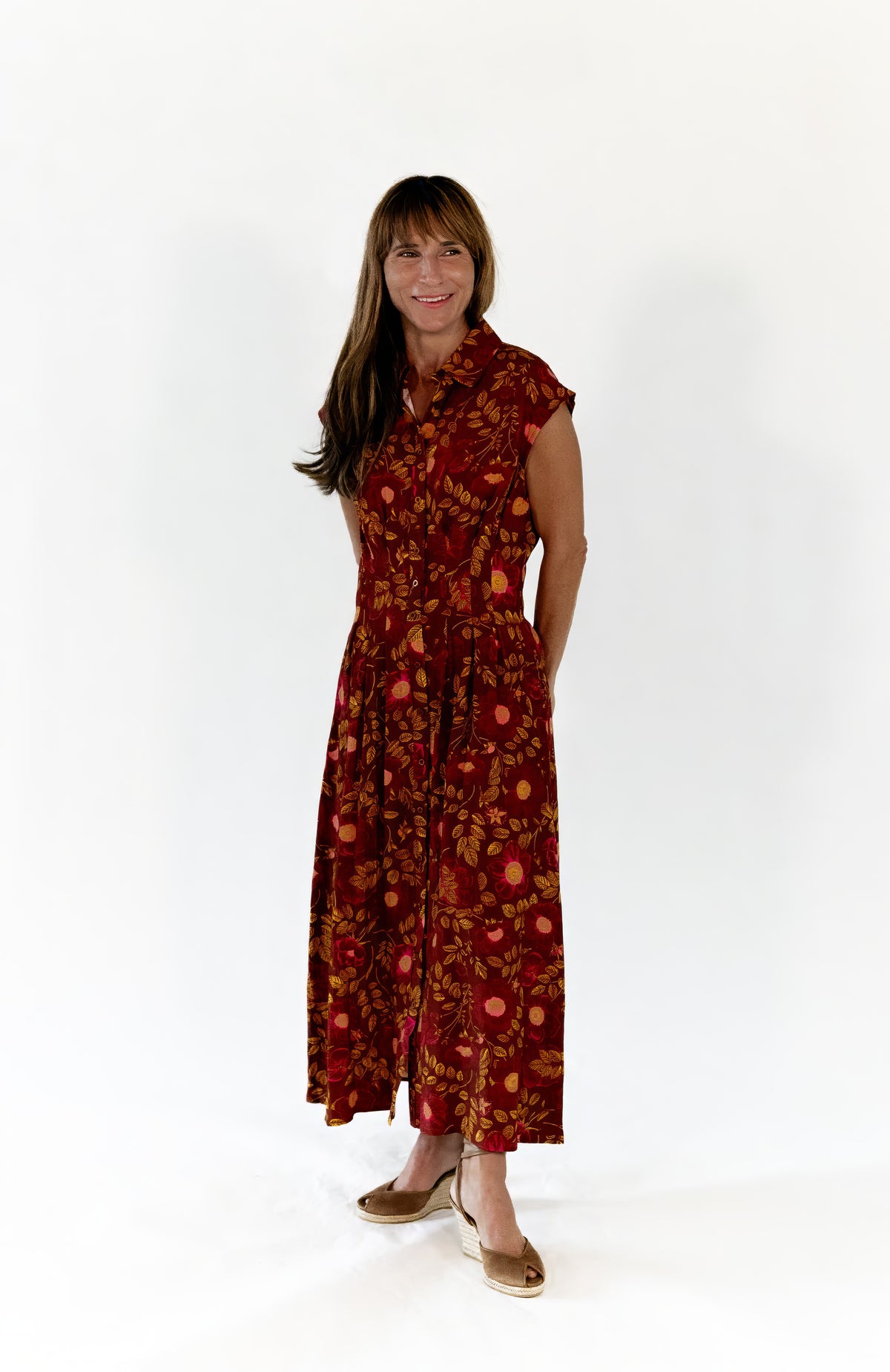 Stone Floral Button Up Dress