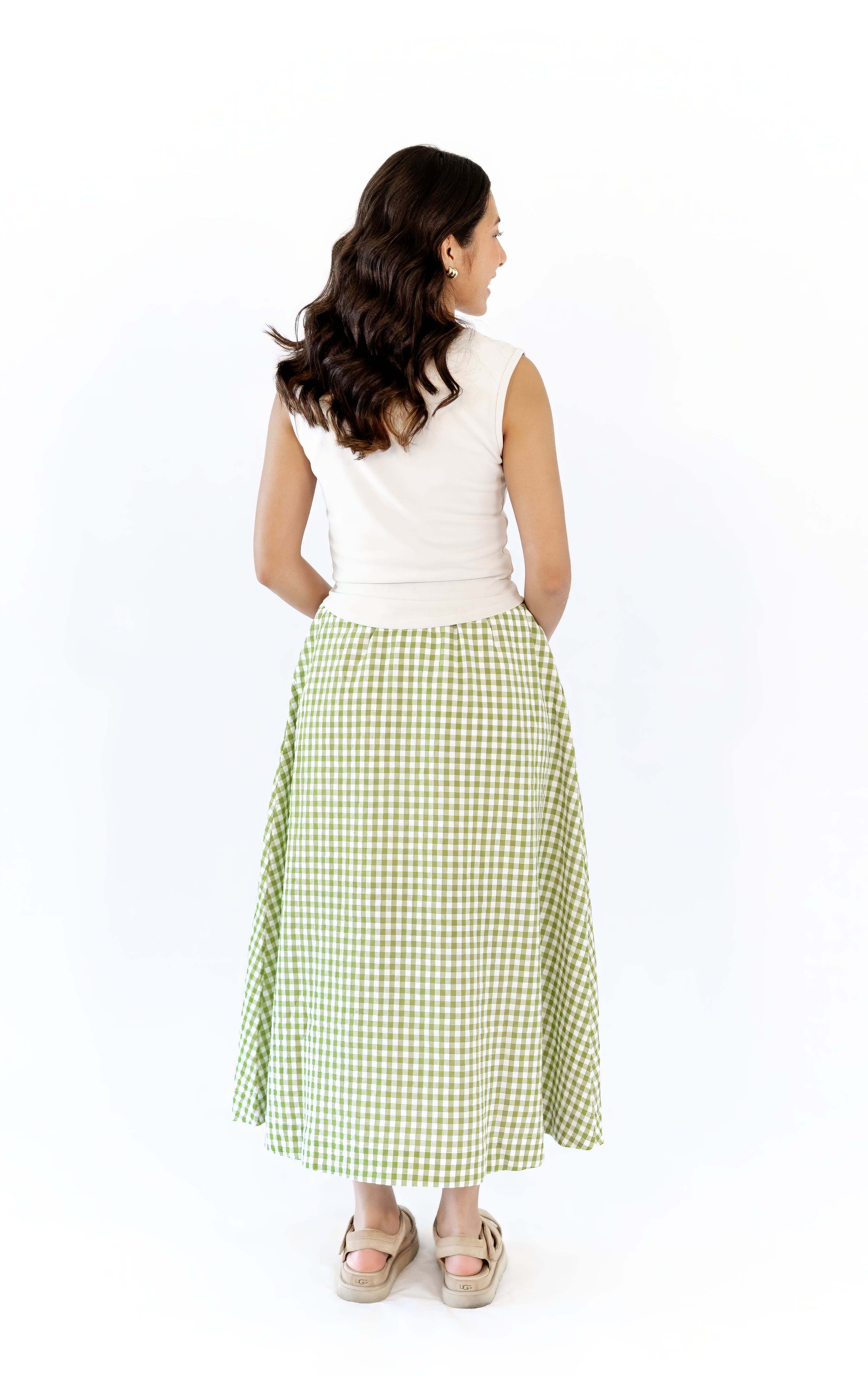 Iris Gingham Midi Skirt · Green