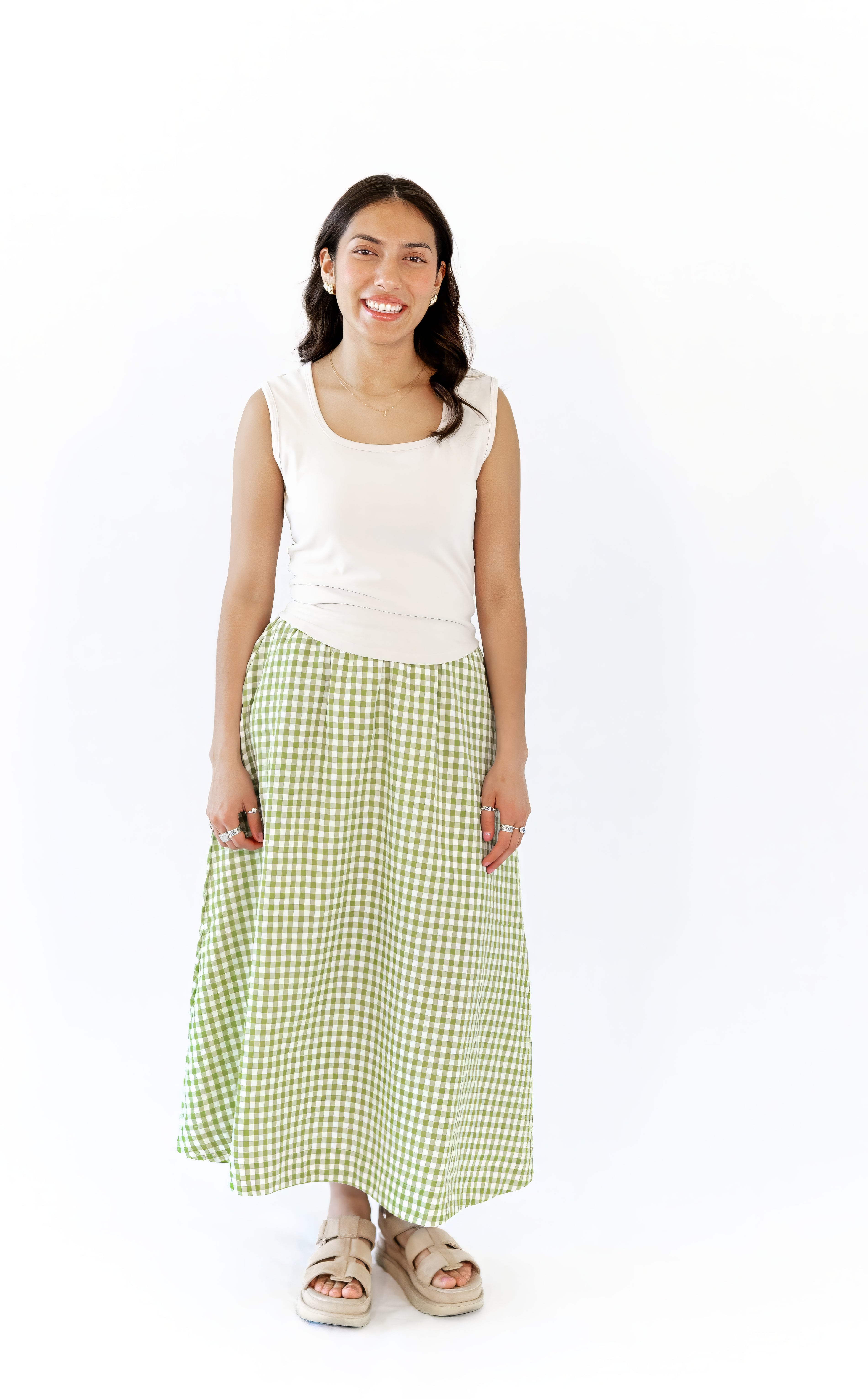 Iris Gingham Midi Skirt · Green