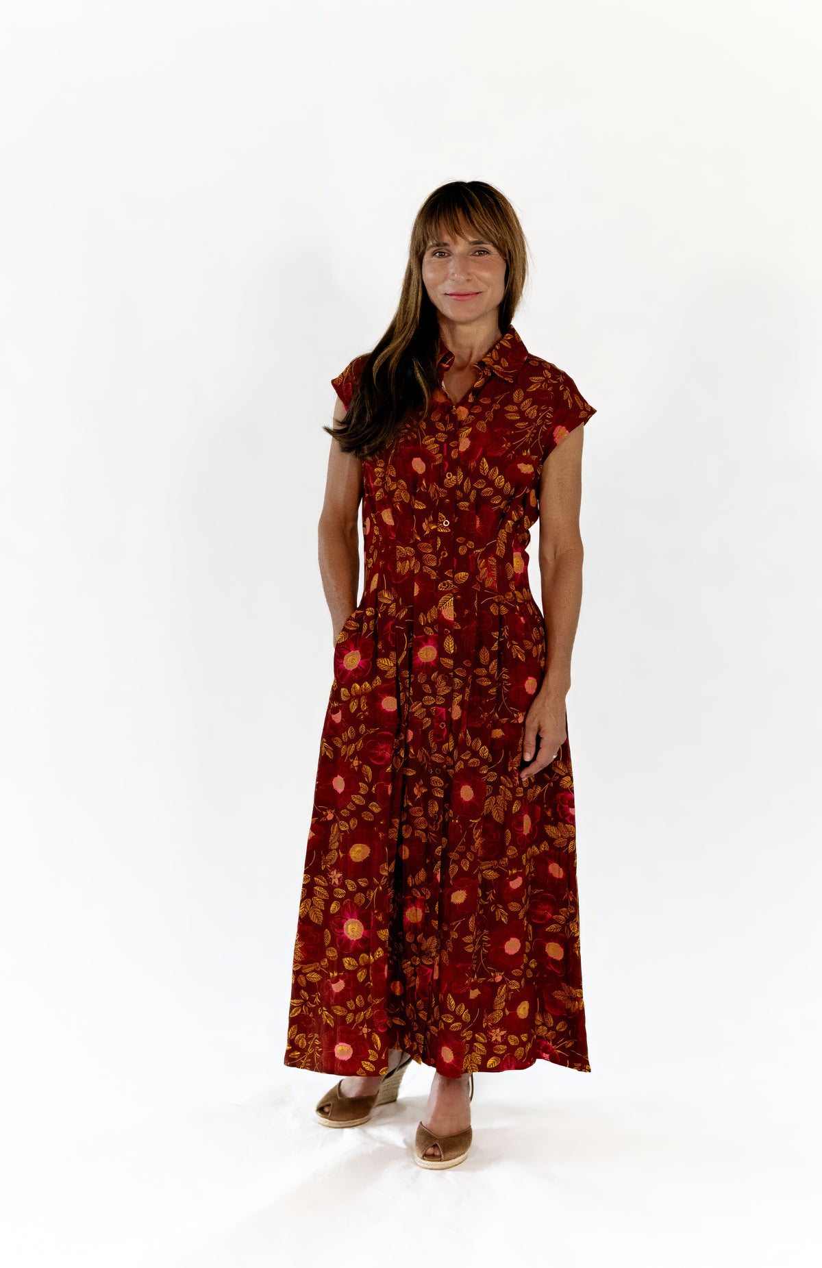 Stone Floral Button Up Dress
