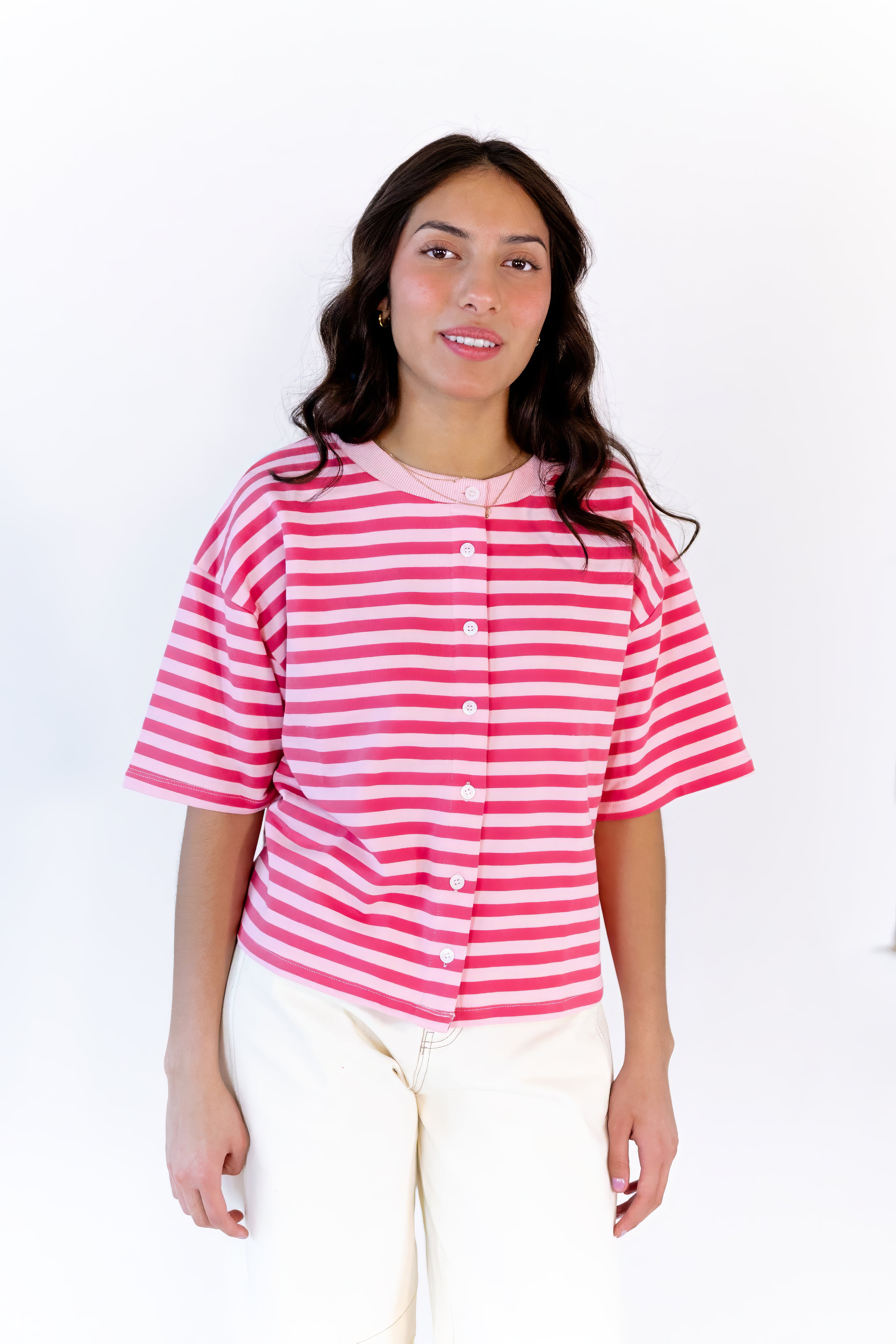 Wells Striped Button Up Top