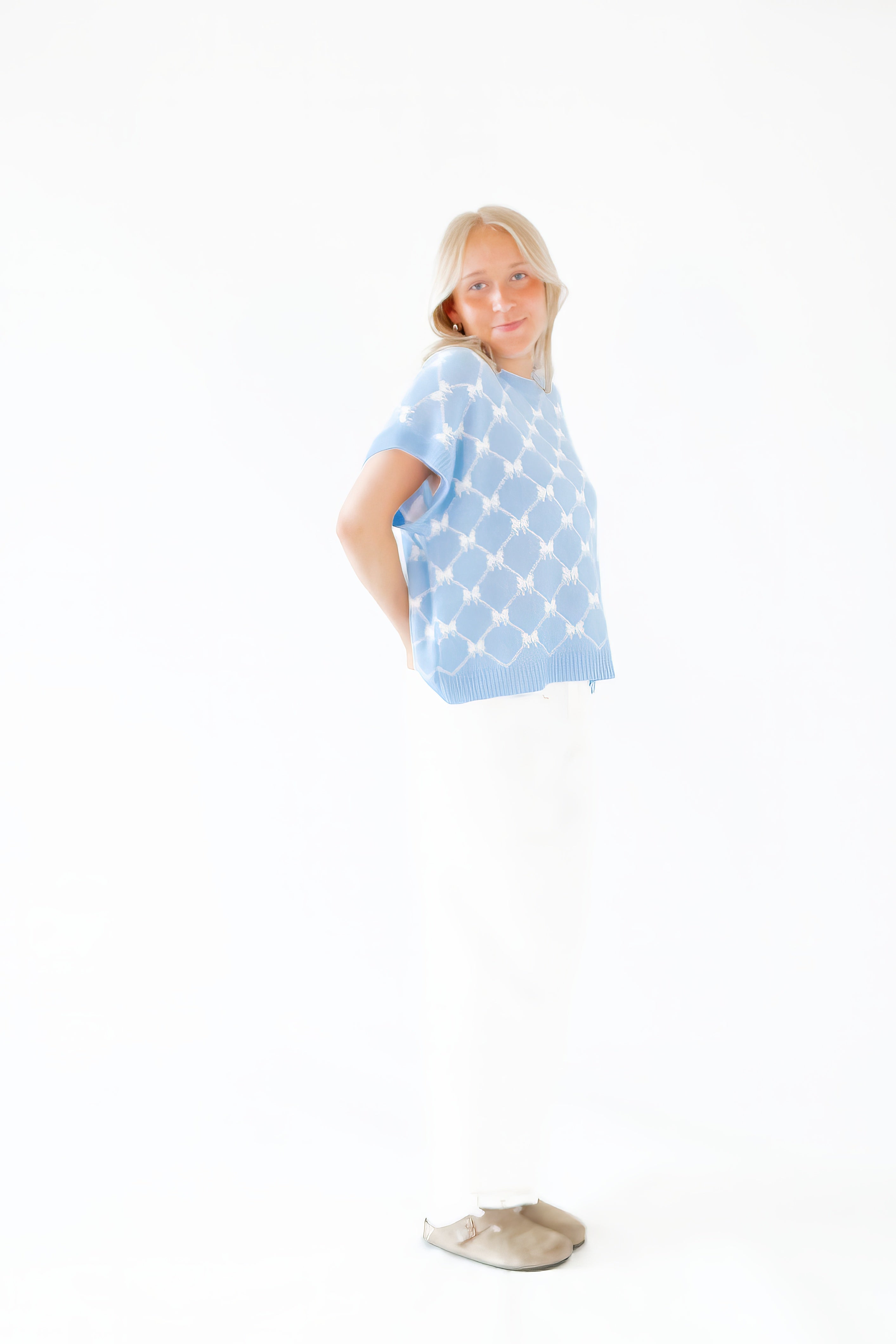 Bow Argyle Knit Top