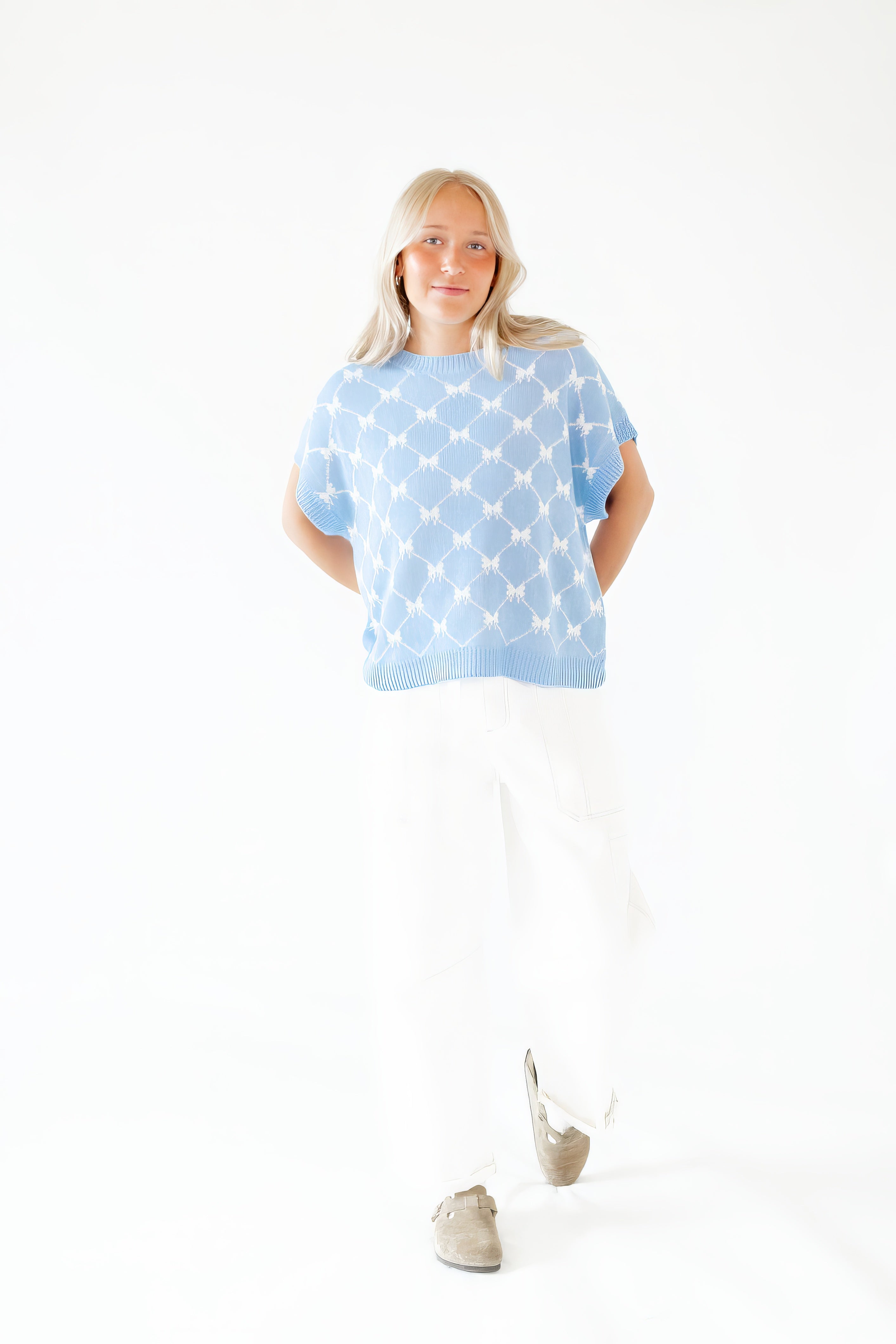 Bow Argyle Knit Top
