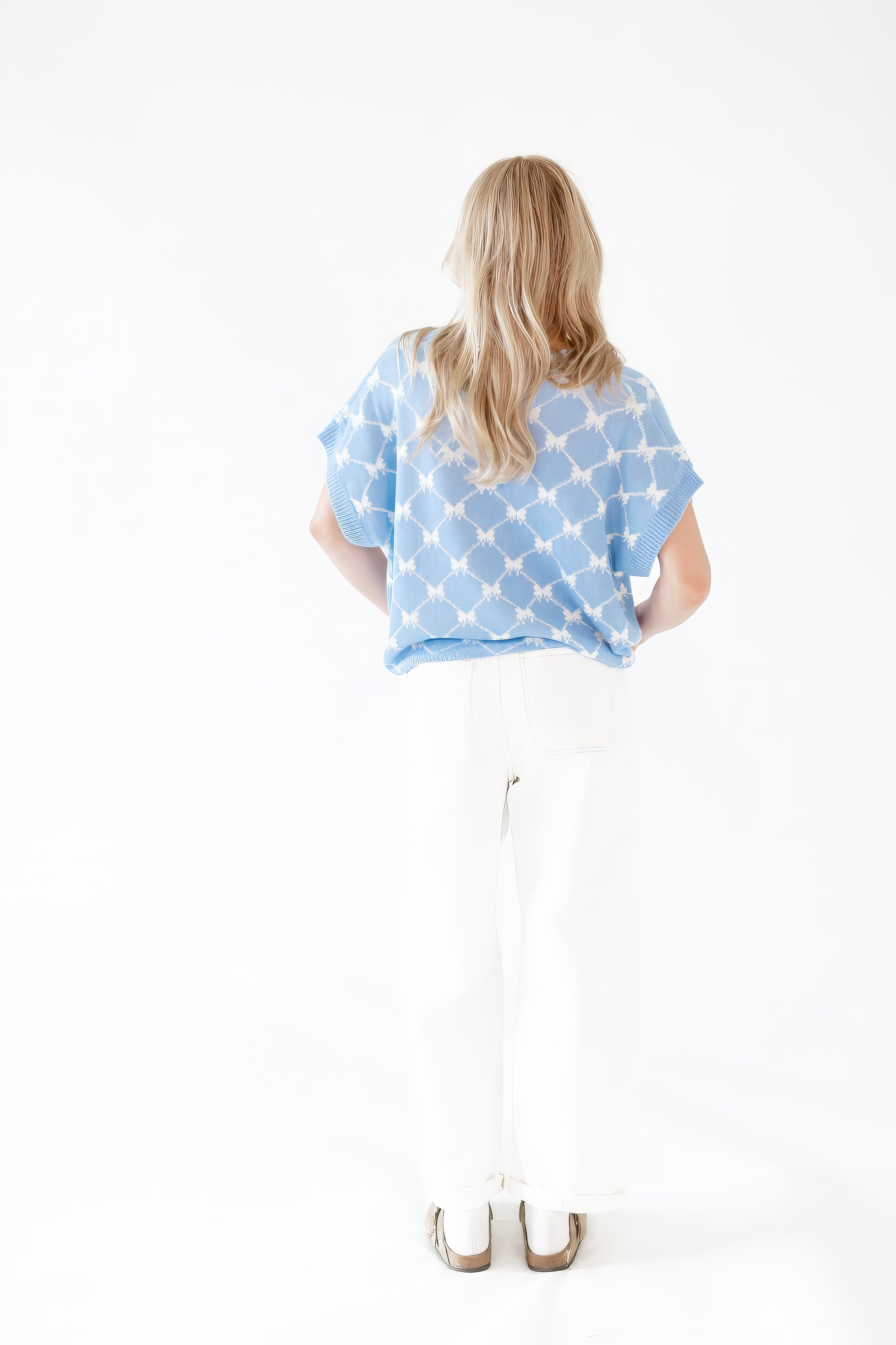 Bow Argyle Knit Top