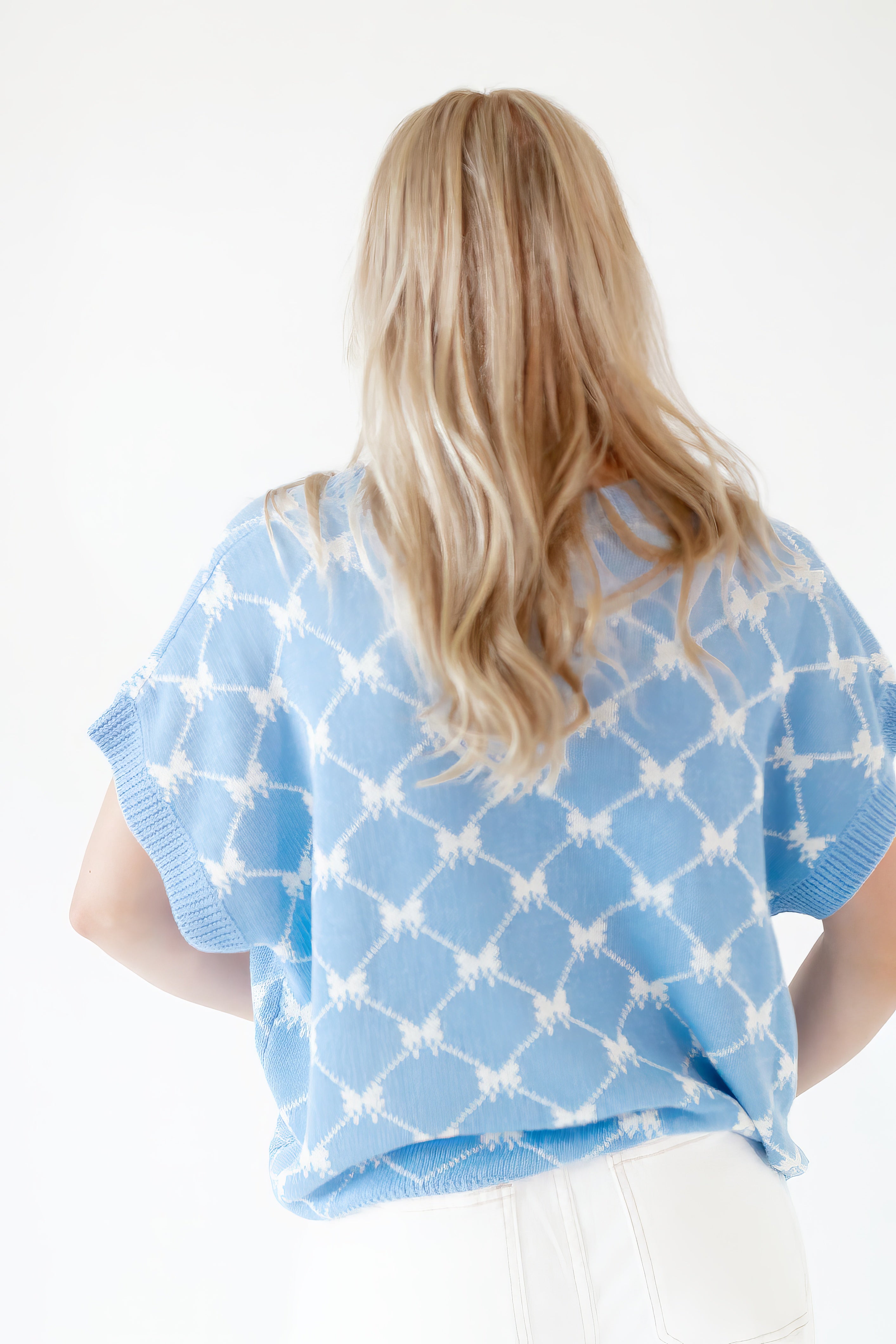 Bow Argyle Knit Top
