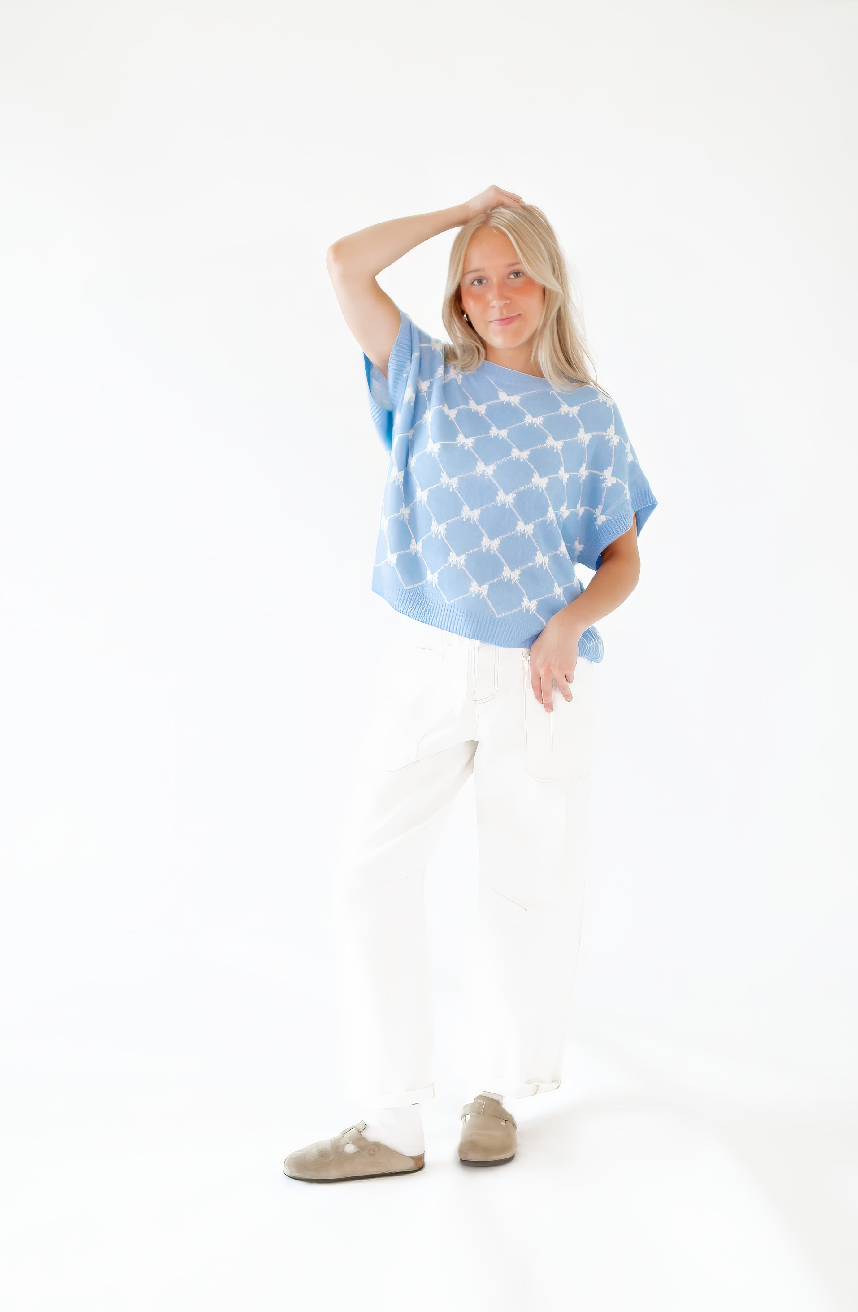 Bow Argyle Knit Top
