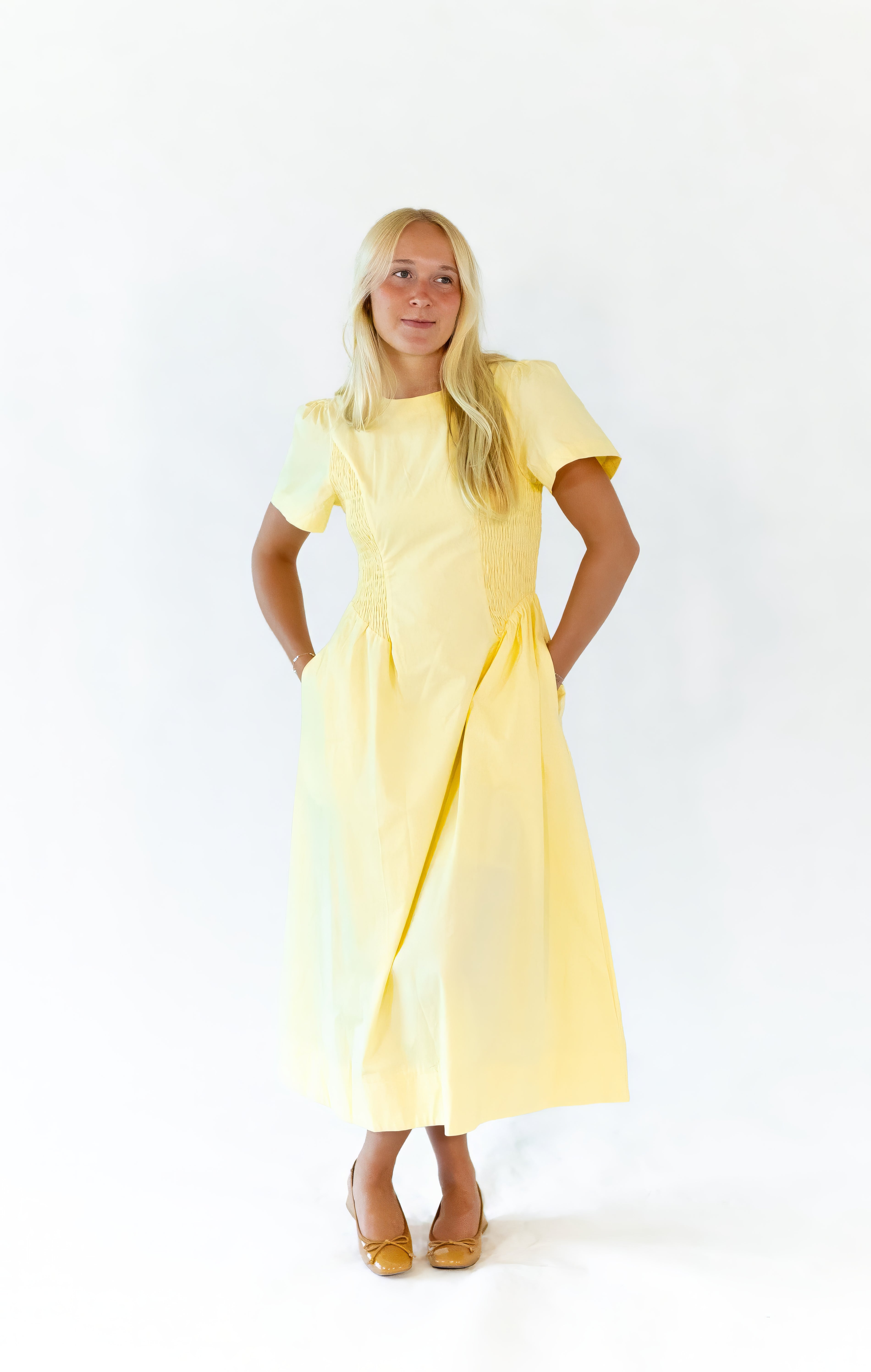 Lemon Drop Smocked Side Dress