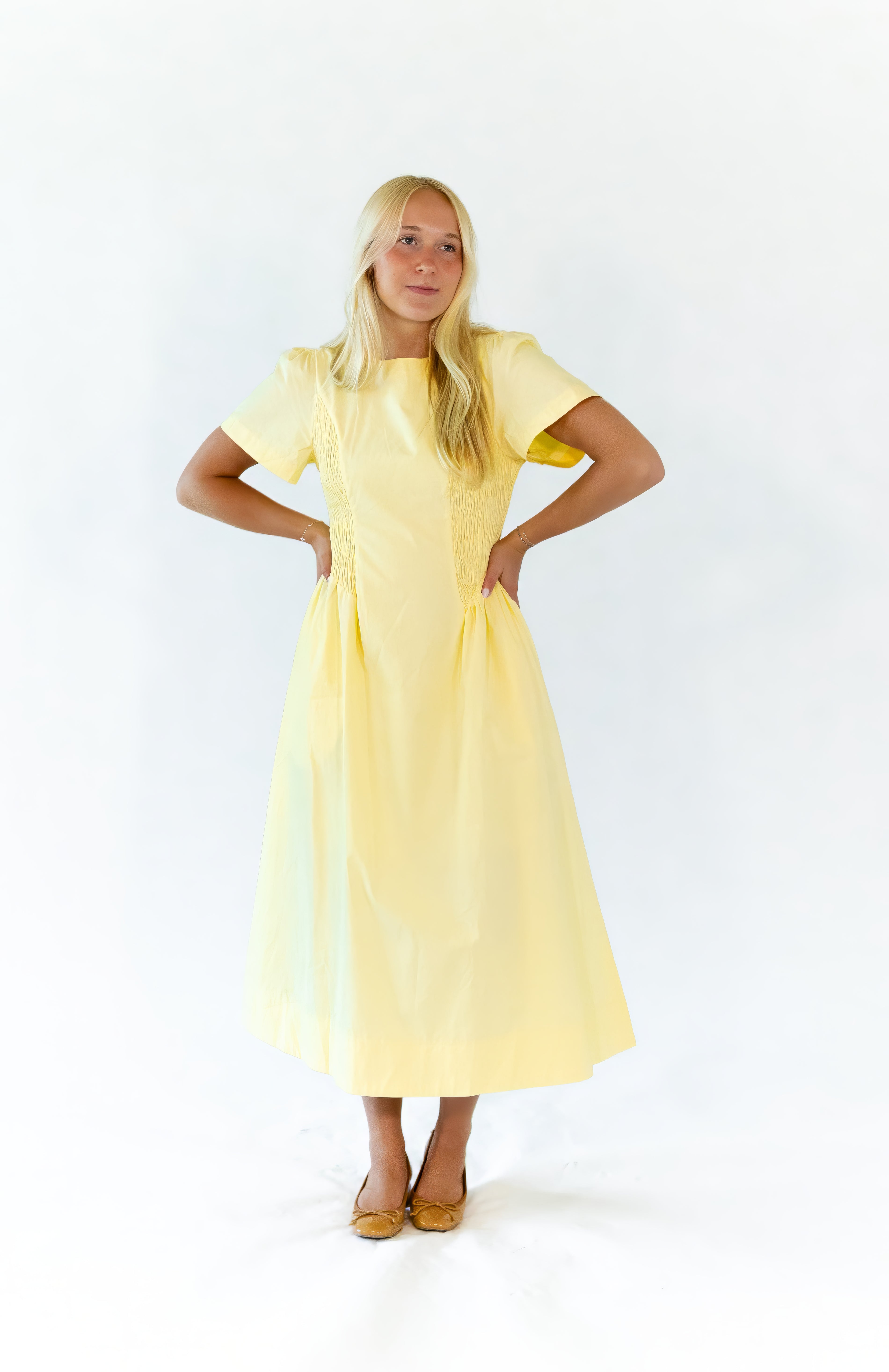 Lemon Drop Smocked Side Dress