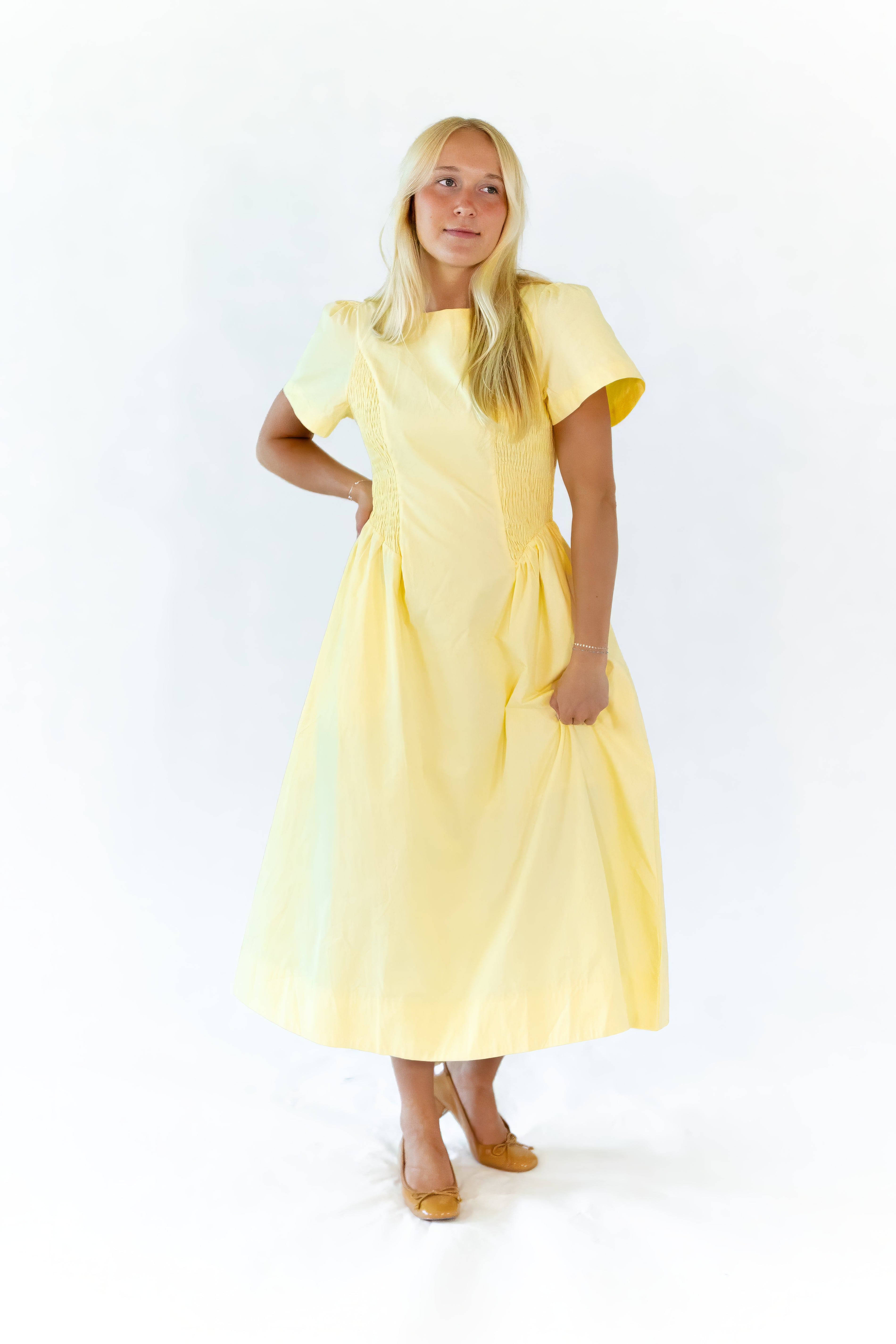 Lemon Drop Smocked Side Dress