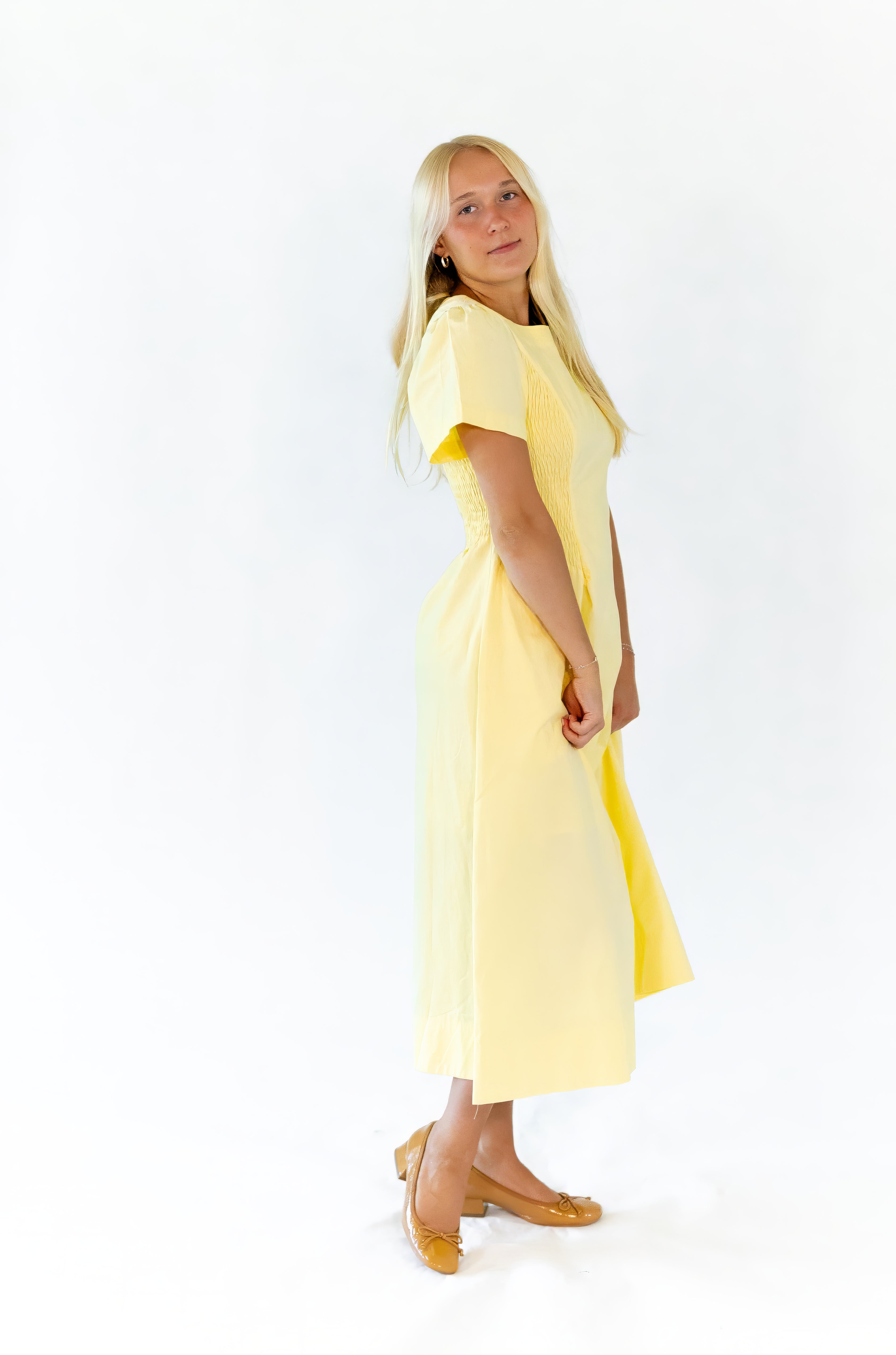 Lemon Drop Smocked Side Dress