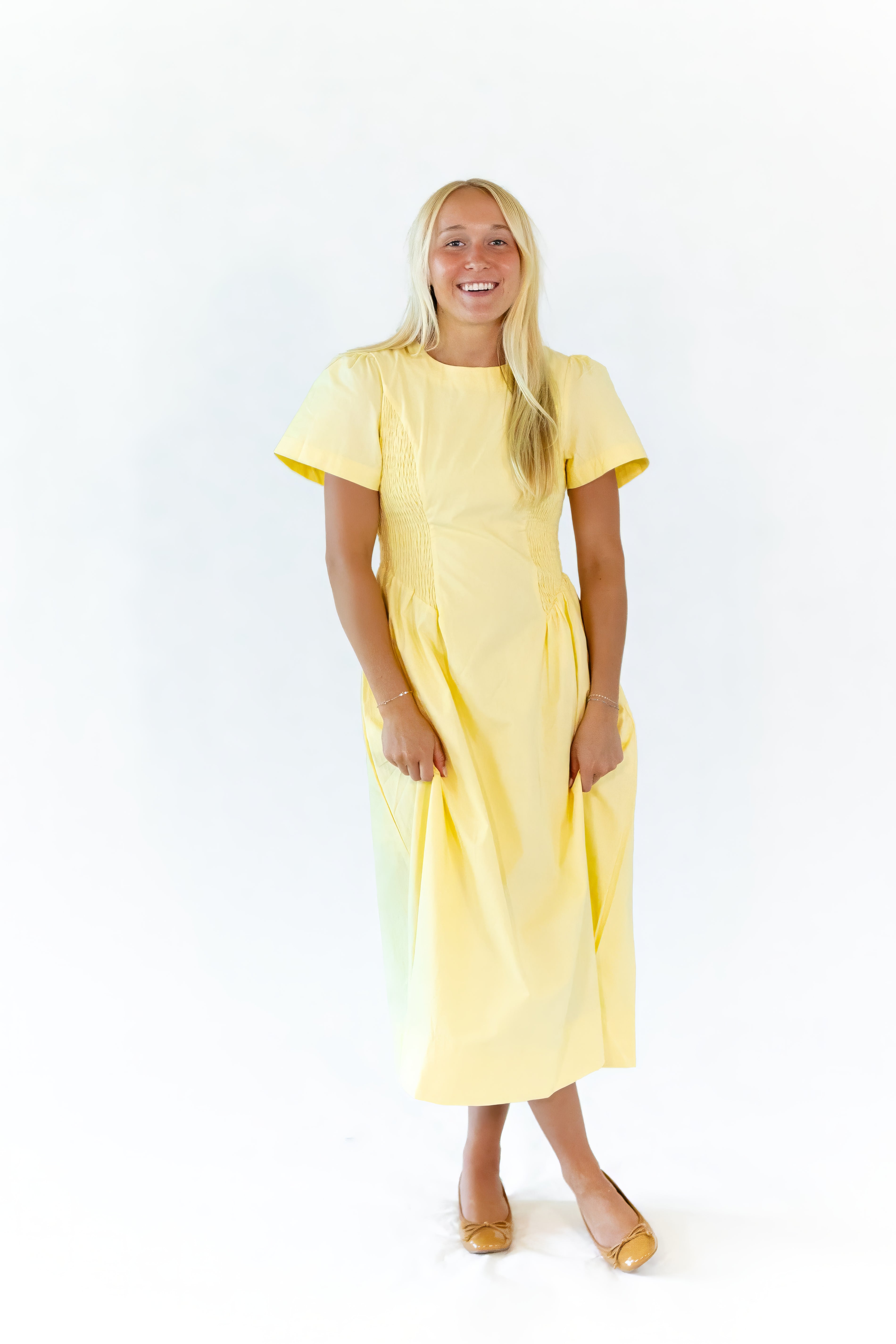 Lemon Drop Smocked Side Dress