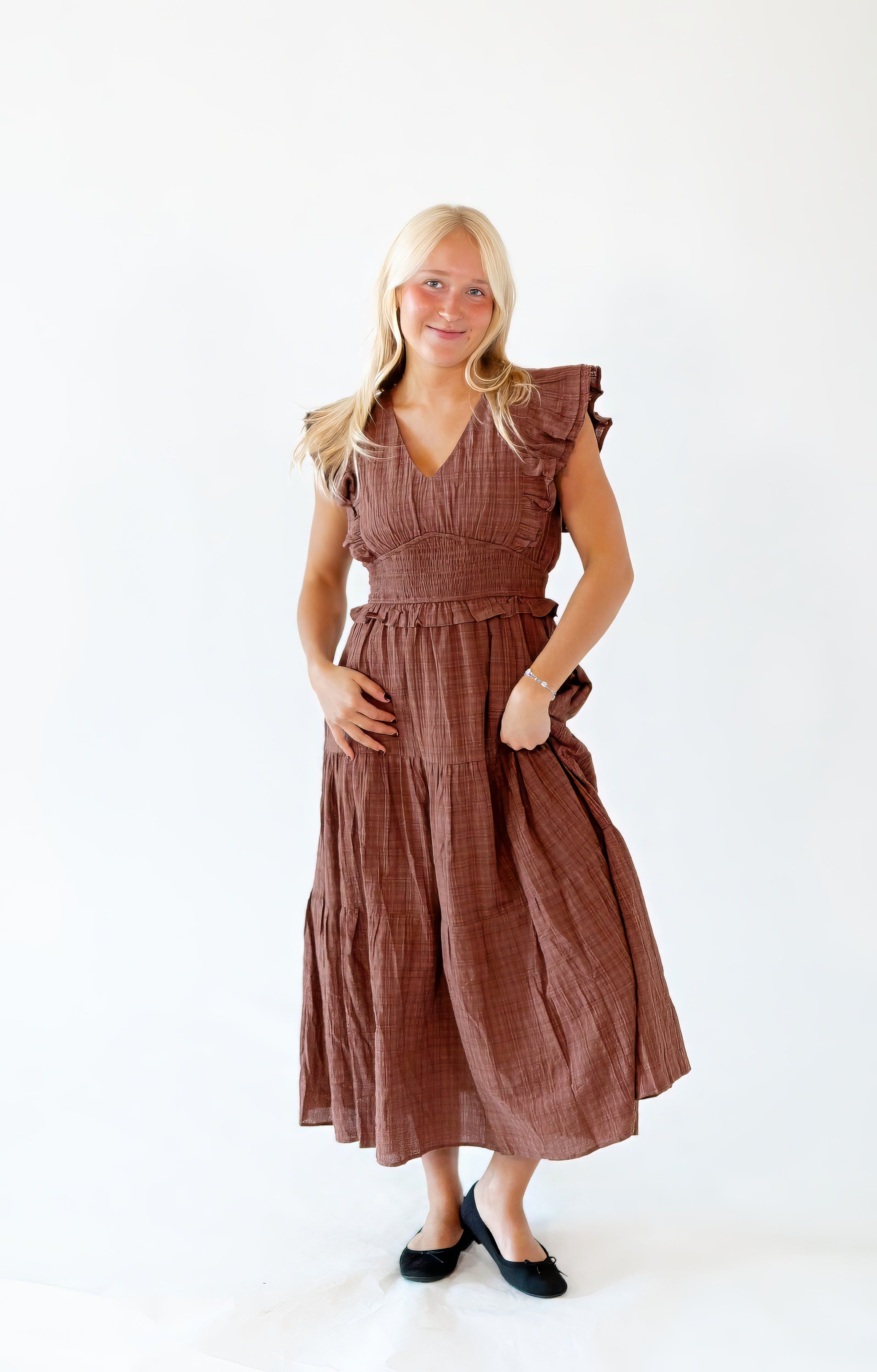 Alma Ruffle Sleeve Midi