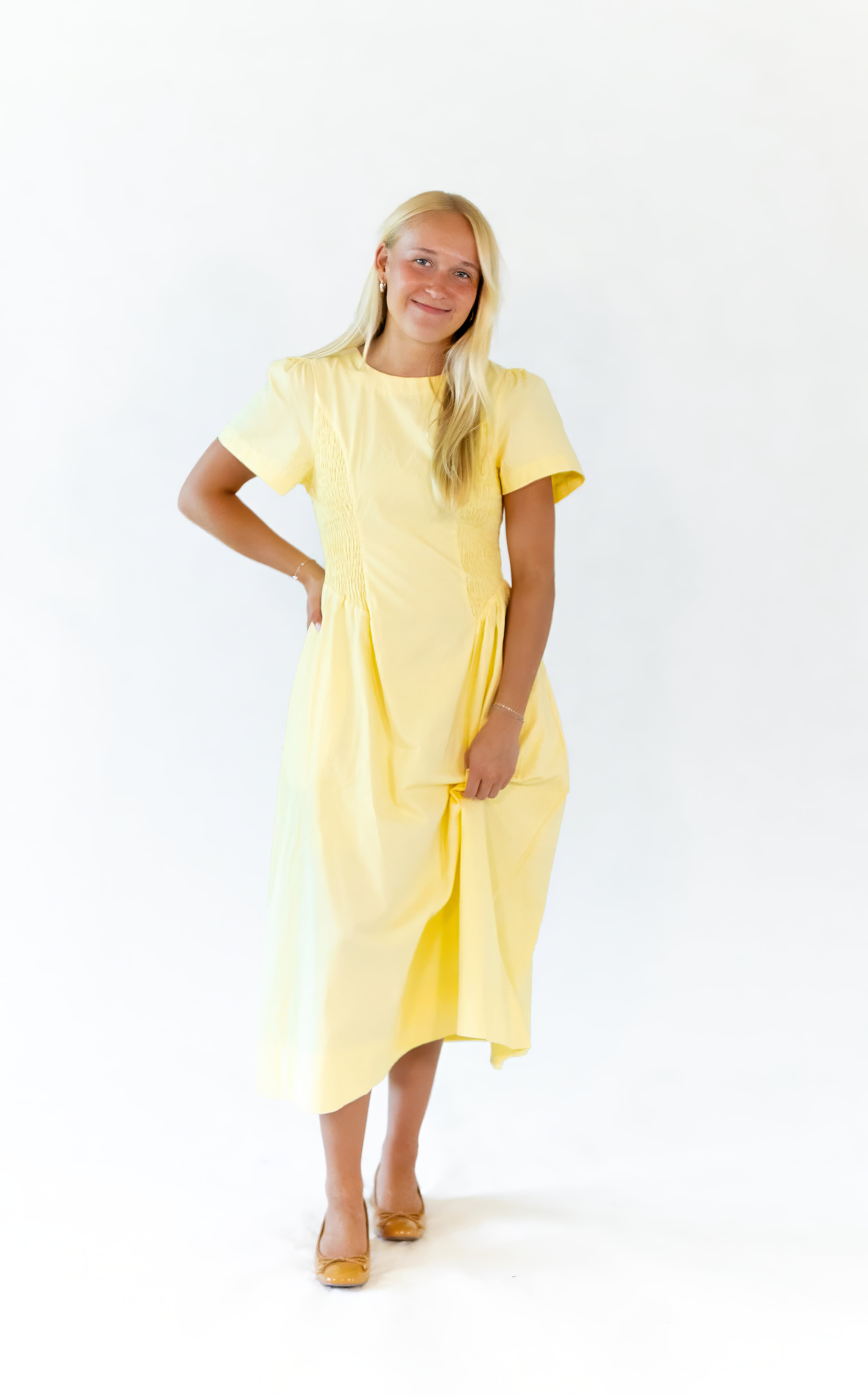 Lemon Drop Smocked Side Dress