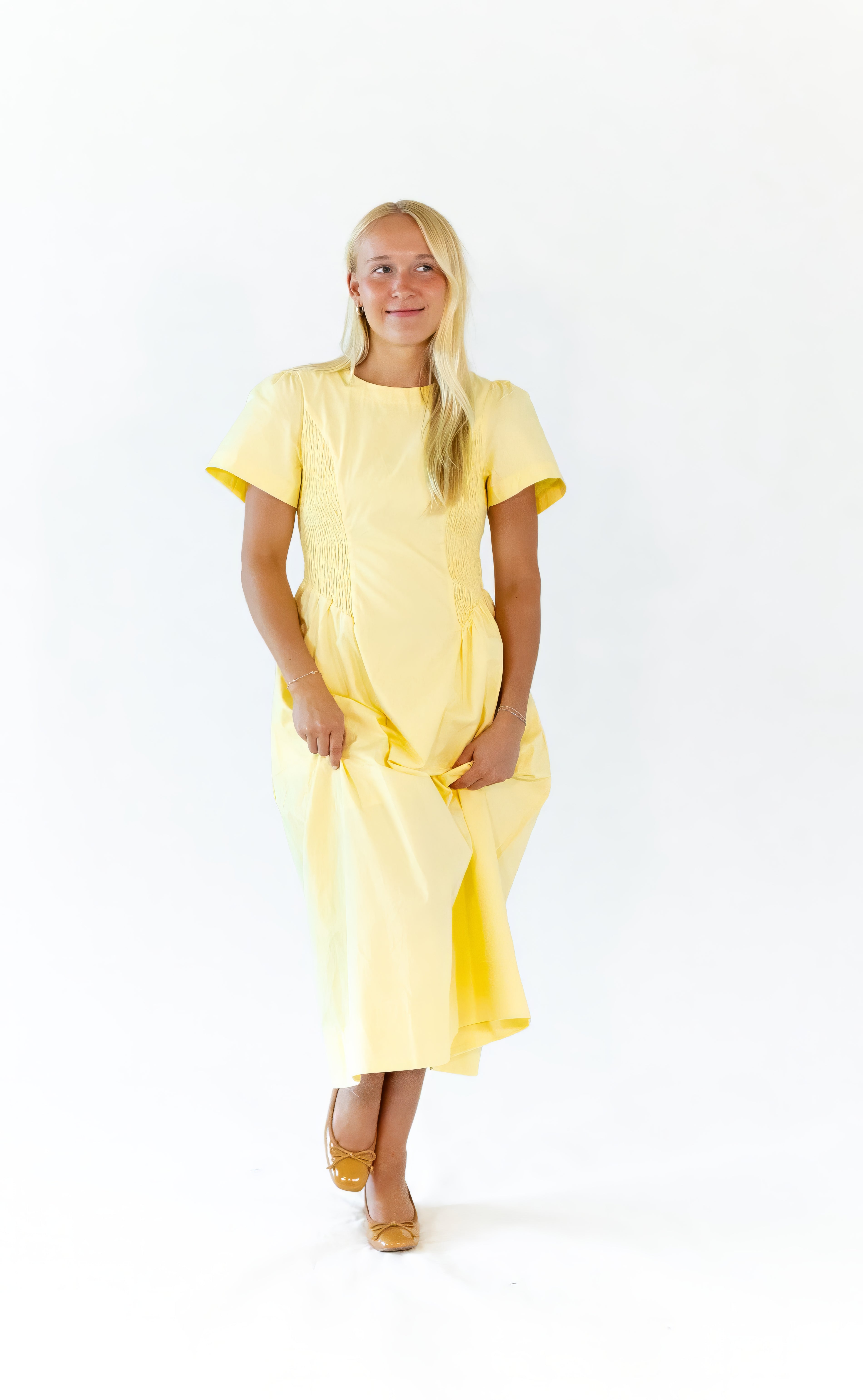 Lemon Drop Smocked Side Dress