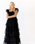 Lana Embroidered Ruffle Maxi · Black