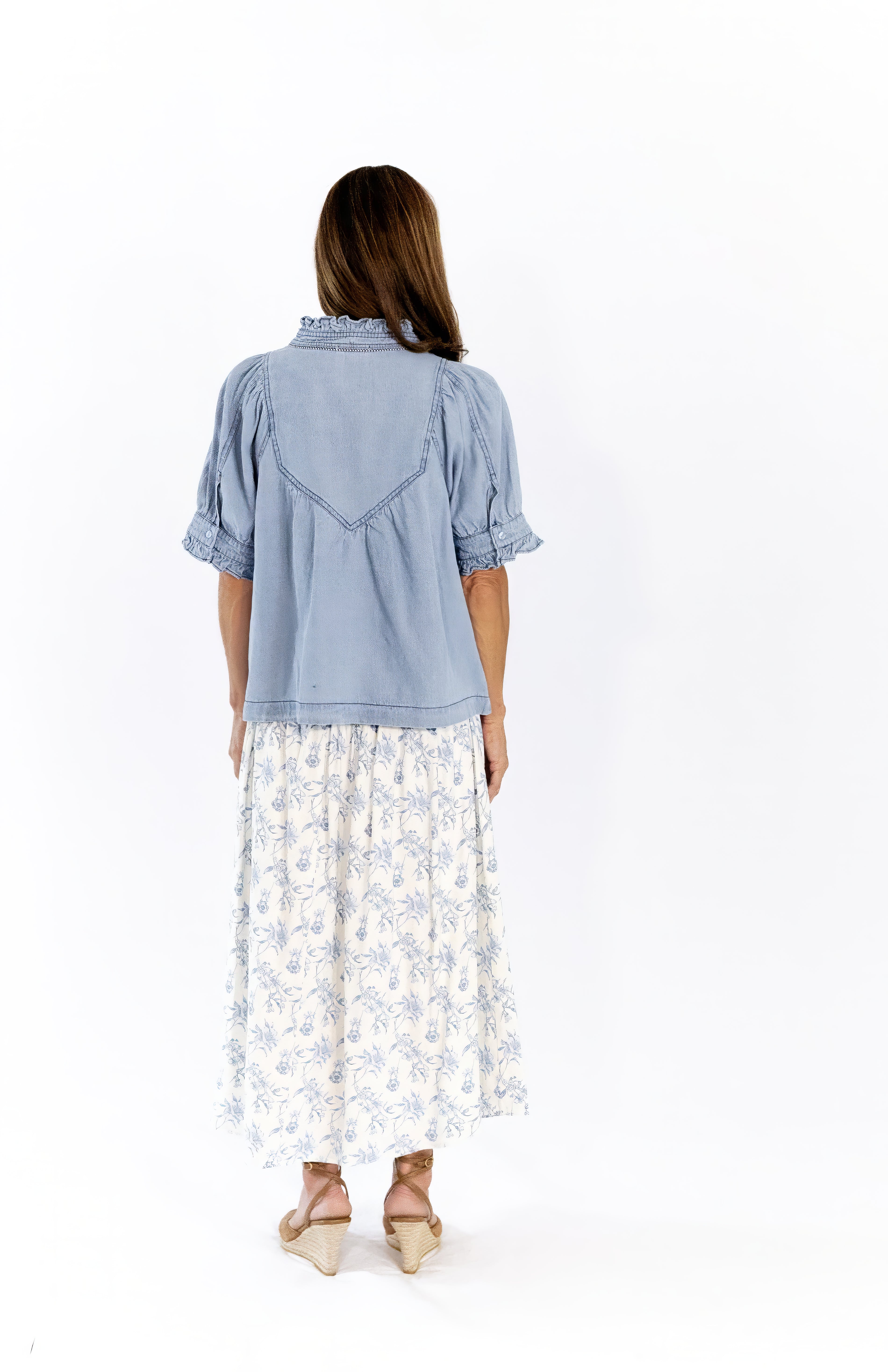 Tabbi Denim Embroidered Top