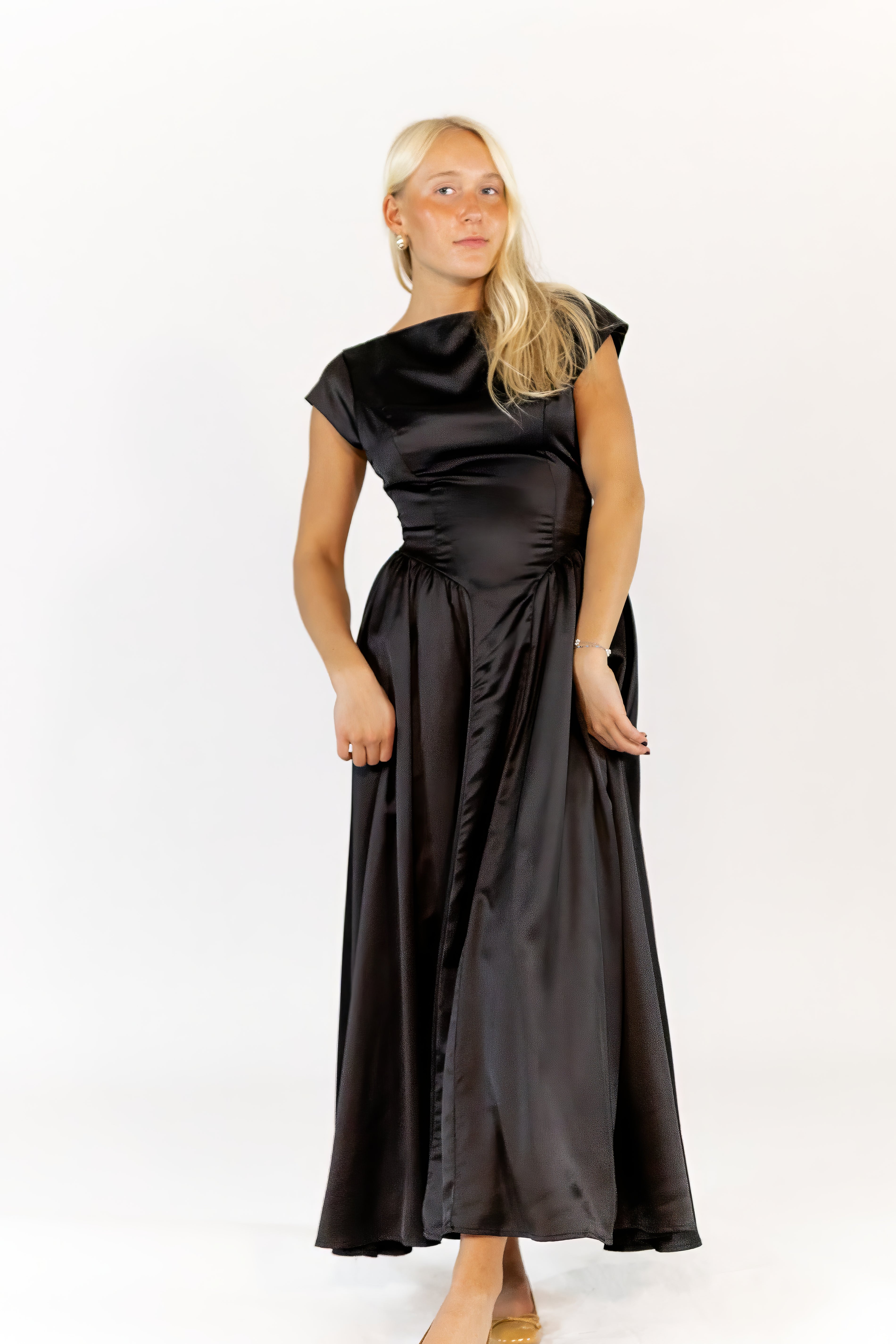 Aida Satin Boat Neck Dress