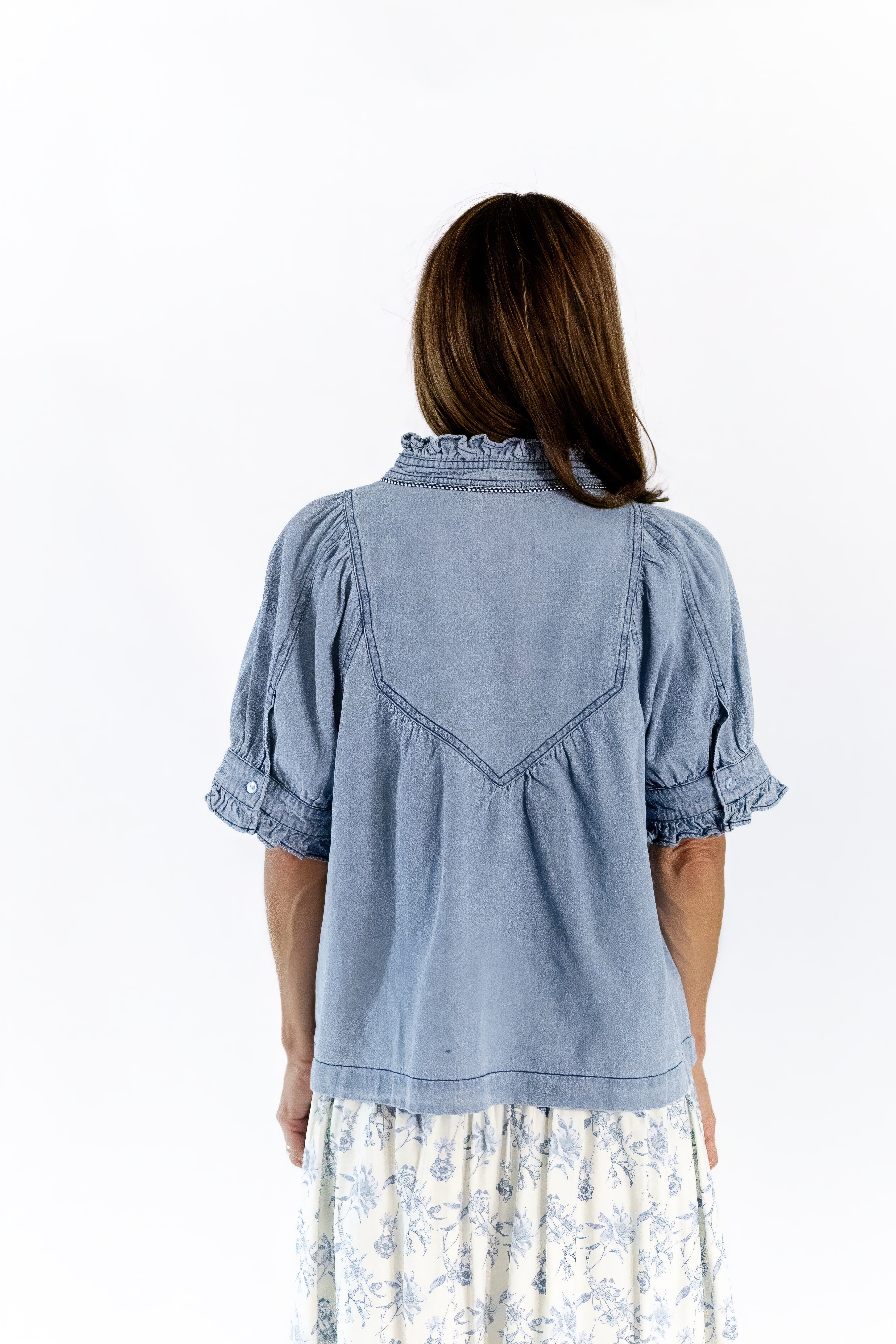 Tabbi Denim Embroidered Top