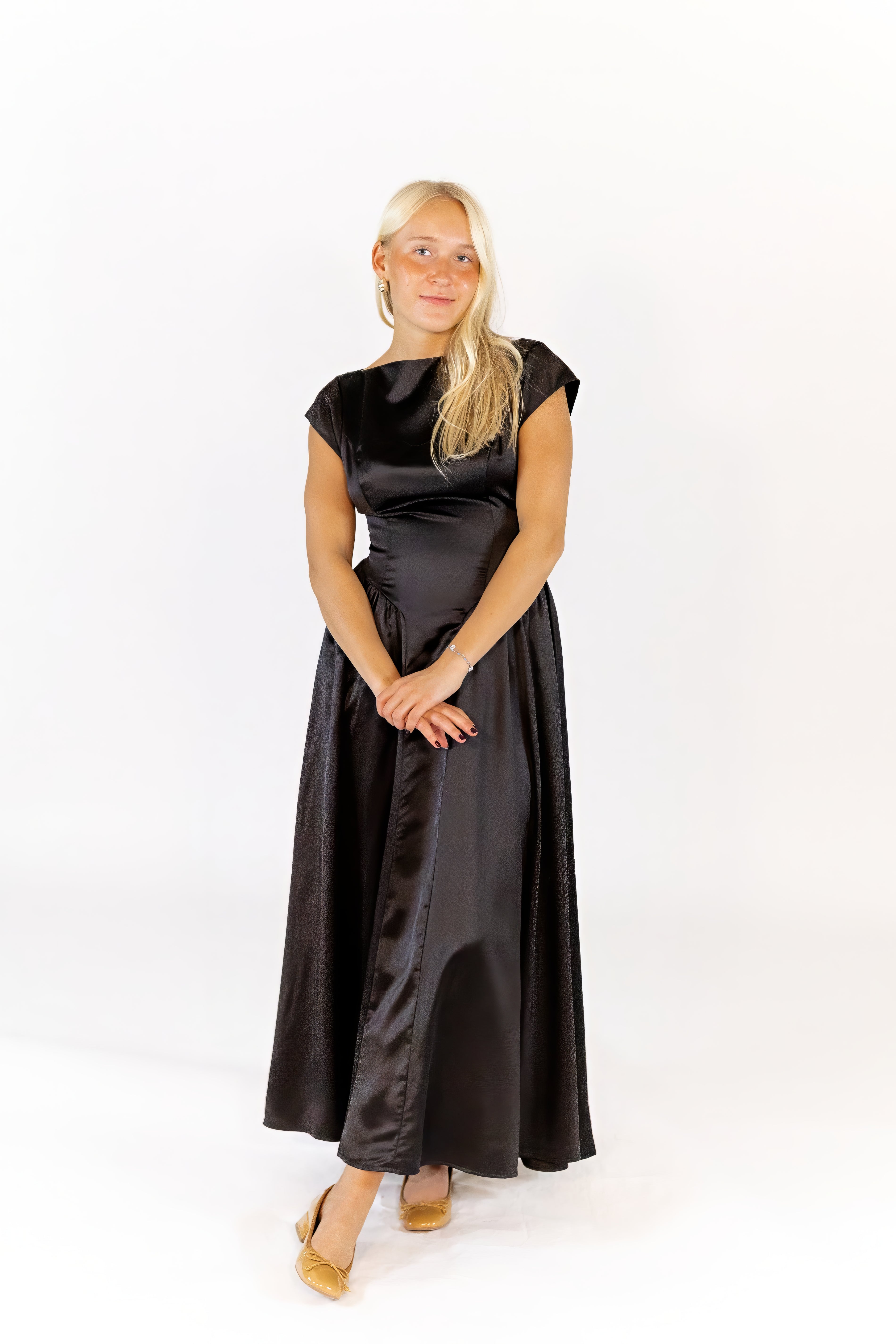 Aida Satin Boat Neck Dress