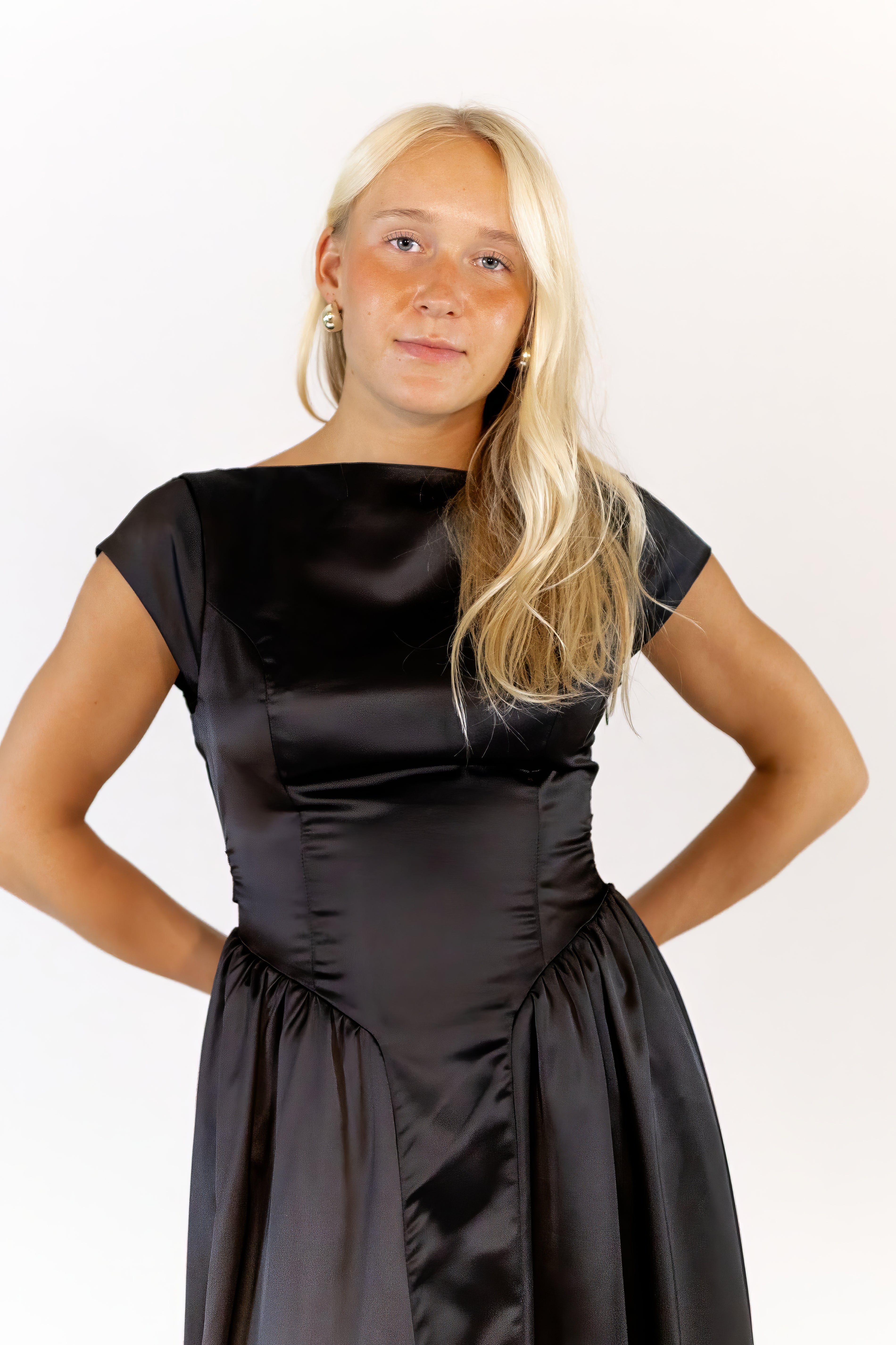 Aida Satin Boat Neck Dress