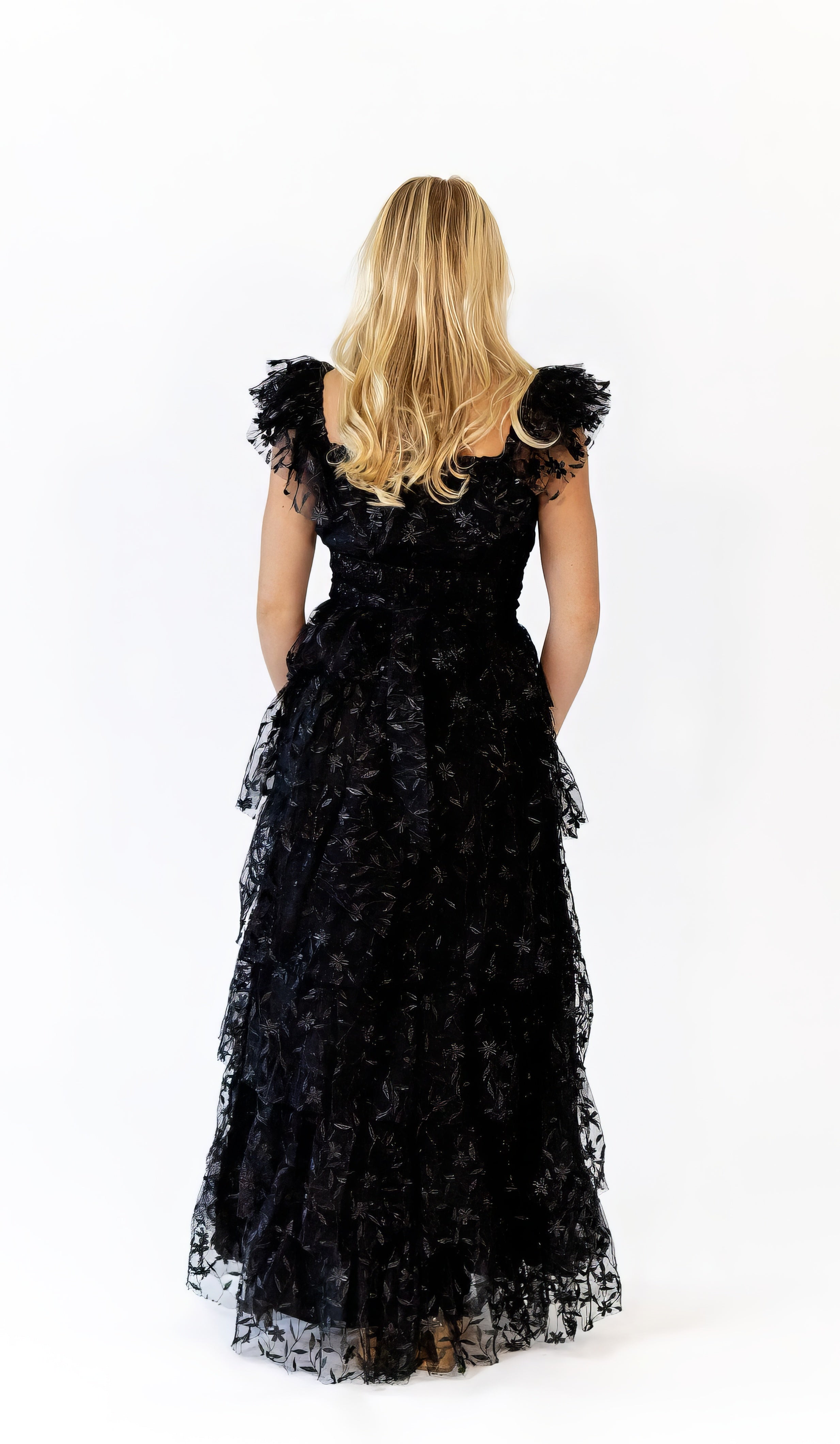 Lana Embroidered Ruffle Maxi · Black
