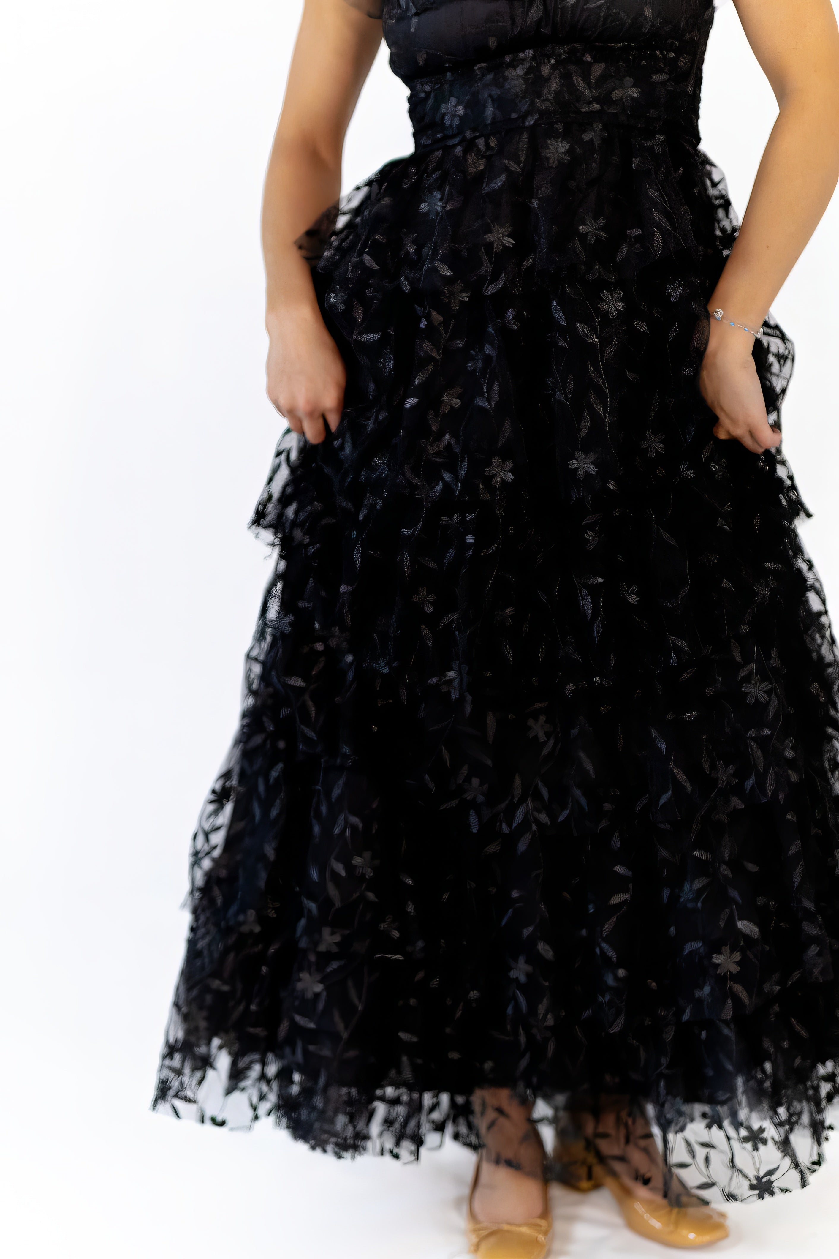 Lana Embroidered Ruffle Maxi · Black