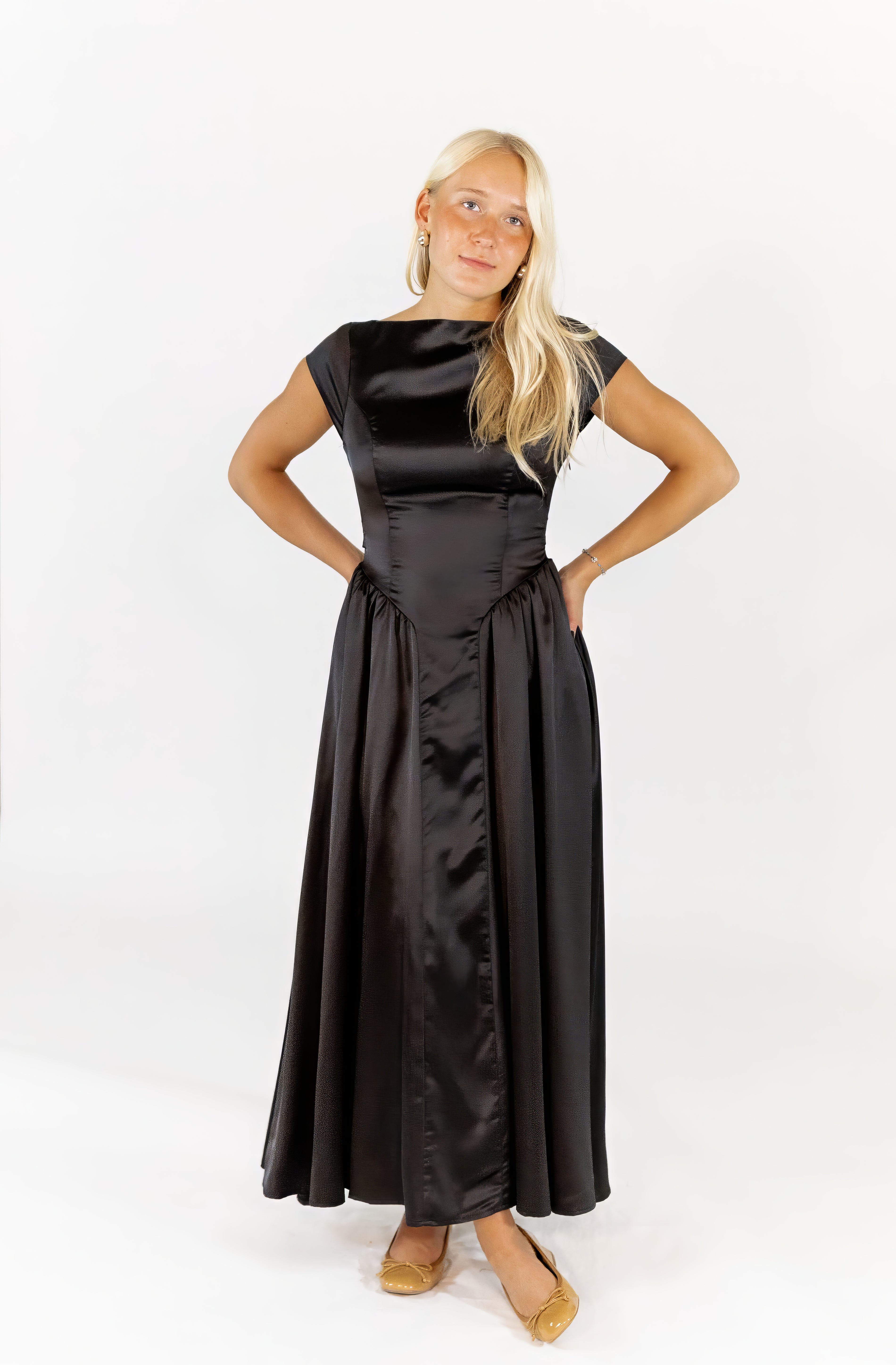 Aida Satin Boat Neck Dress