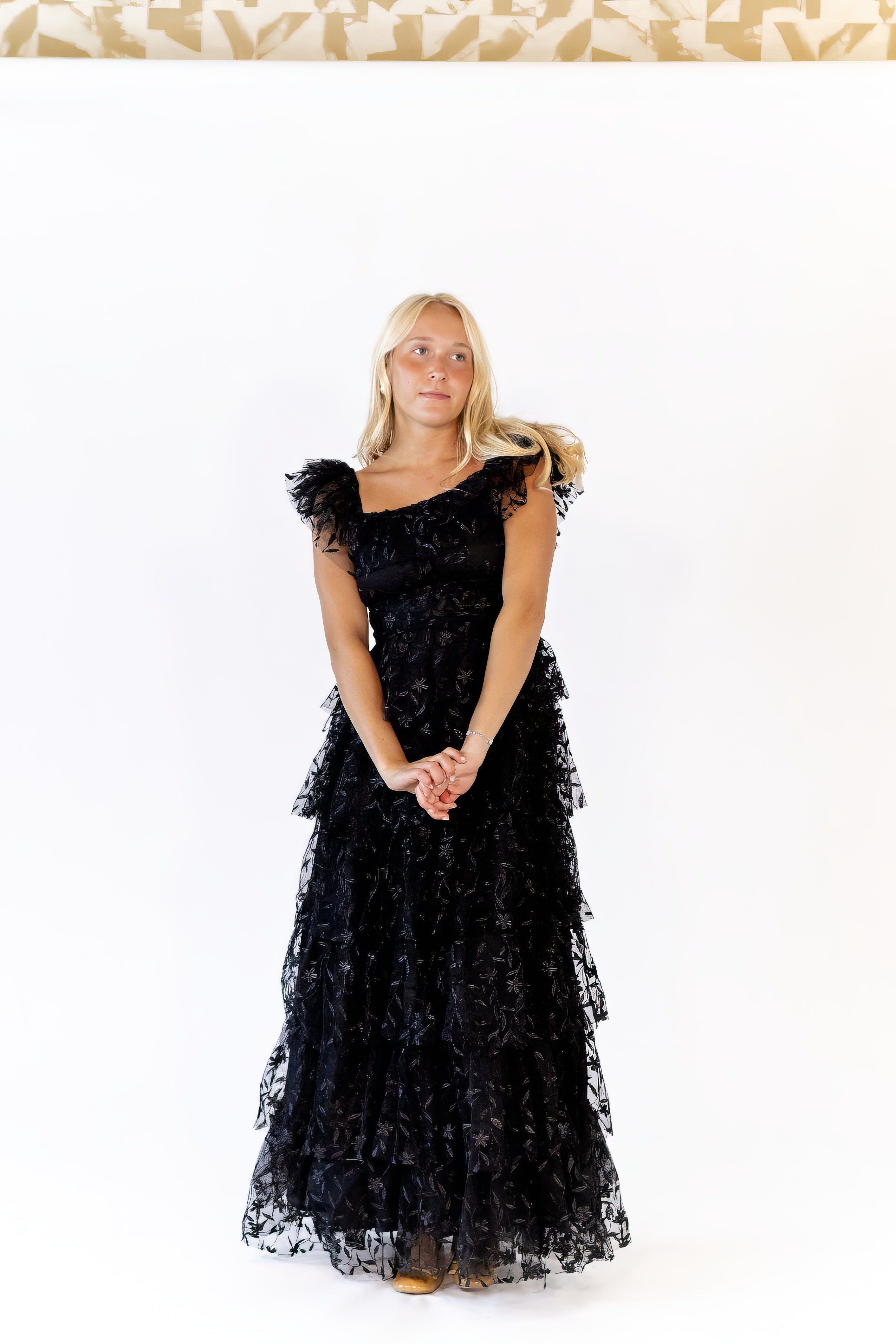 Lana Embroidered Ruffle Maxi · Black