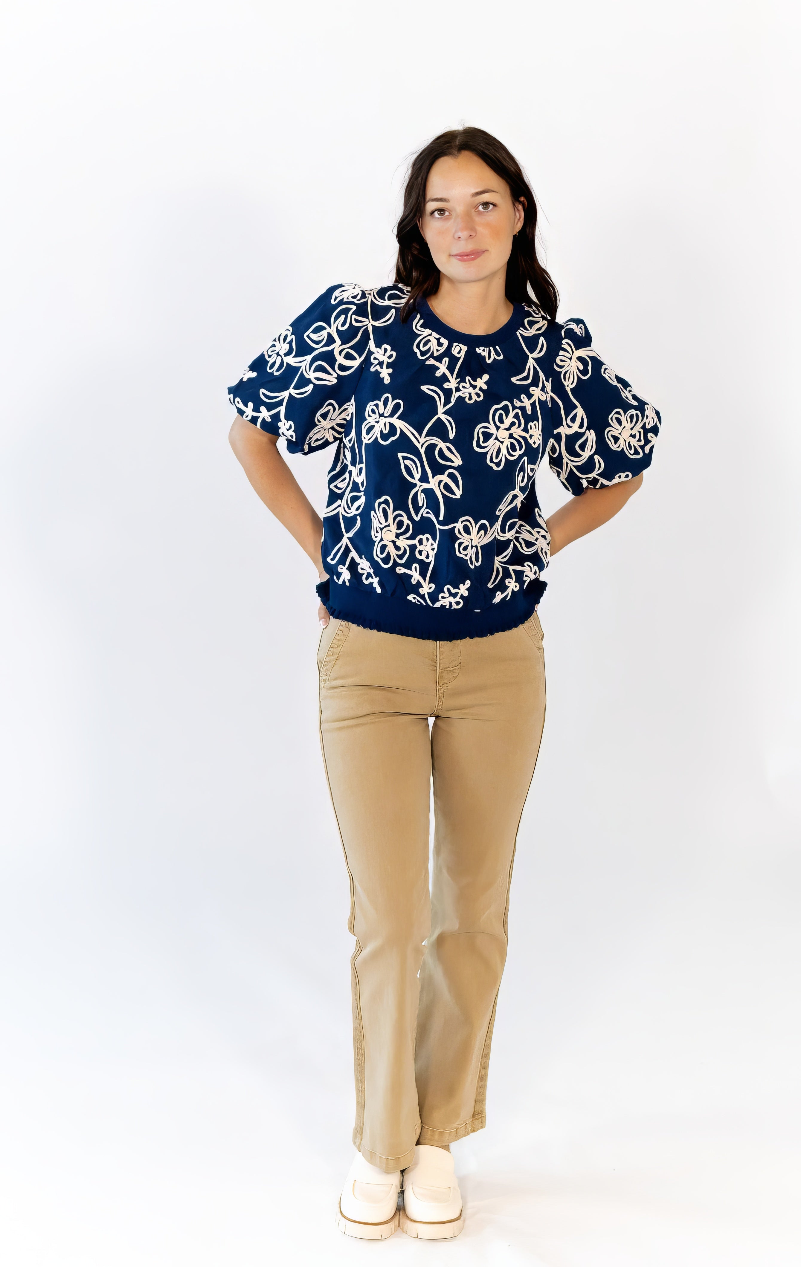Asta Embroidered Bubble Sleeve Top